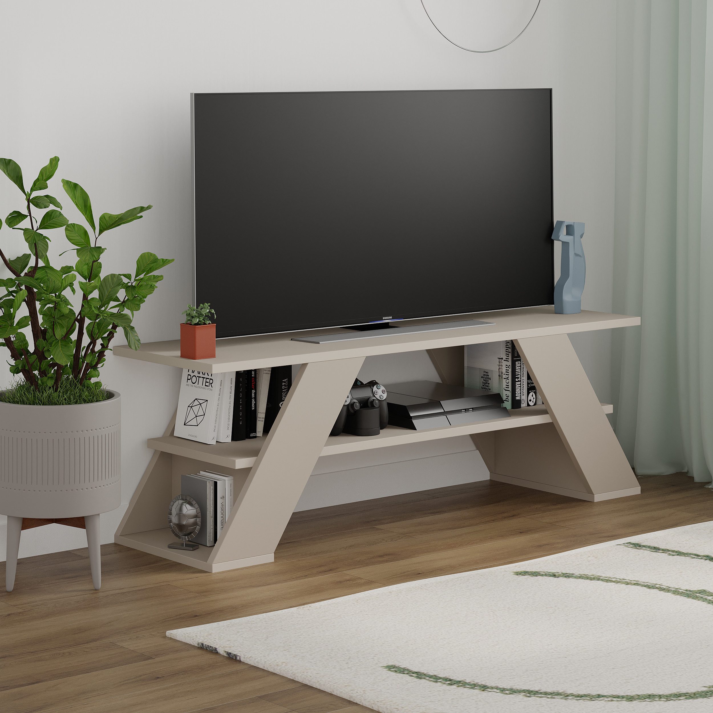 Decortie TV-Schrank Farfalla Moderner TV-Ständer, Multimedia-Center, TV-Möbel, 120 x 33,5 x 40 cm