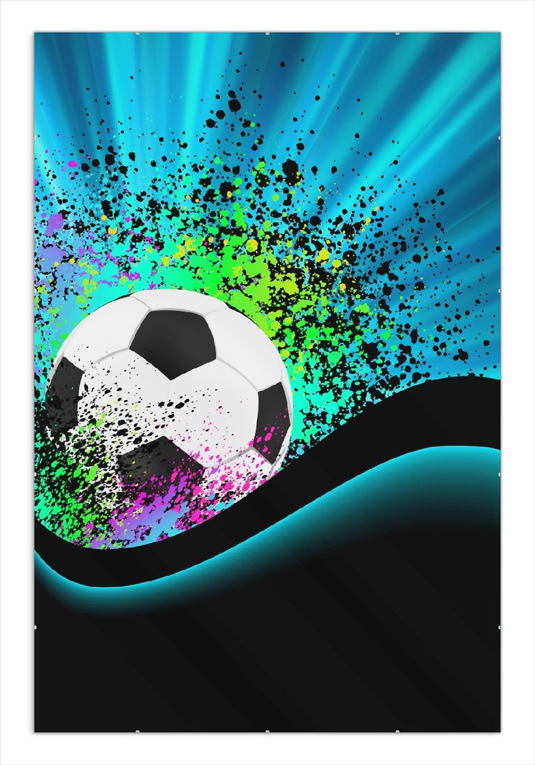 Wallario Poster, Fußball - Design Wellen und Regenbogen in blau, in verschiedenen Ausführungen
