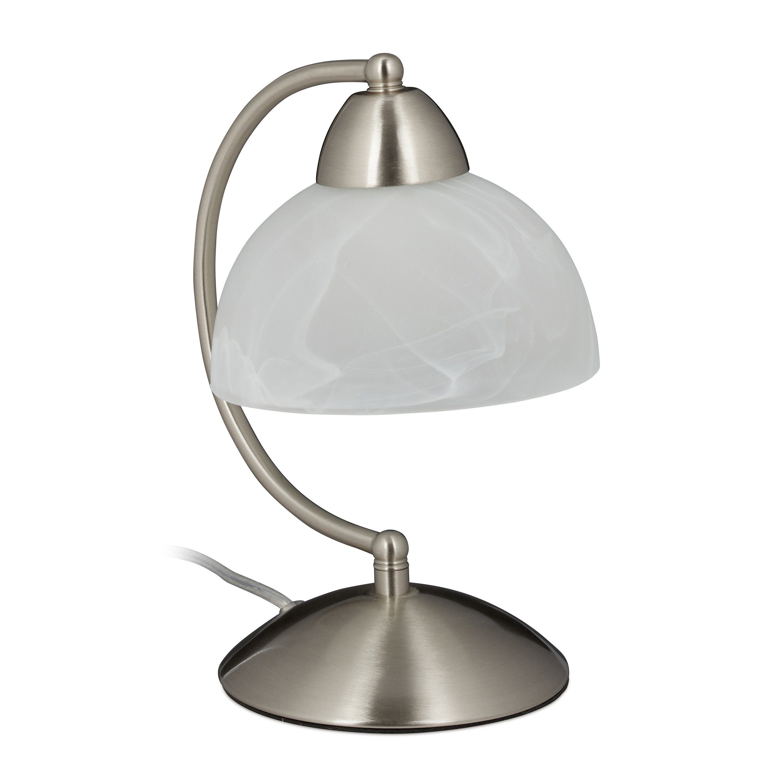 relaxdays Tischleuchte Tischlampe Touch Weißglas, Silber Silber Weiß | Tischlampen