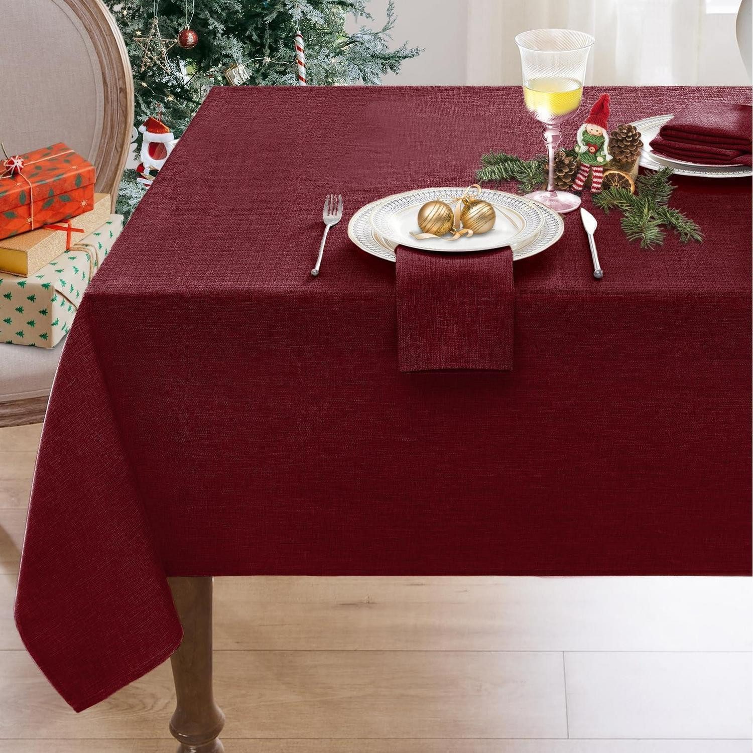 LuxusKollektion Tischdecke Tischdecke Weihnachten 140x240cm abw. Rot Leinenoptik (1-tlg)