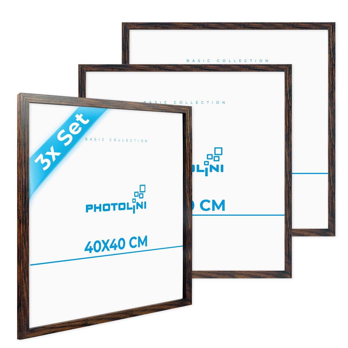 PHOTOLINI Bilderrahmen 3er Set modern mit bruchsicherem Acrylglas, Holz MDF, Fotos & Poster, für 3 Bilder (3er Set), Posterrahmen 40x40 cm quadratisch zum Aufhängen