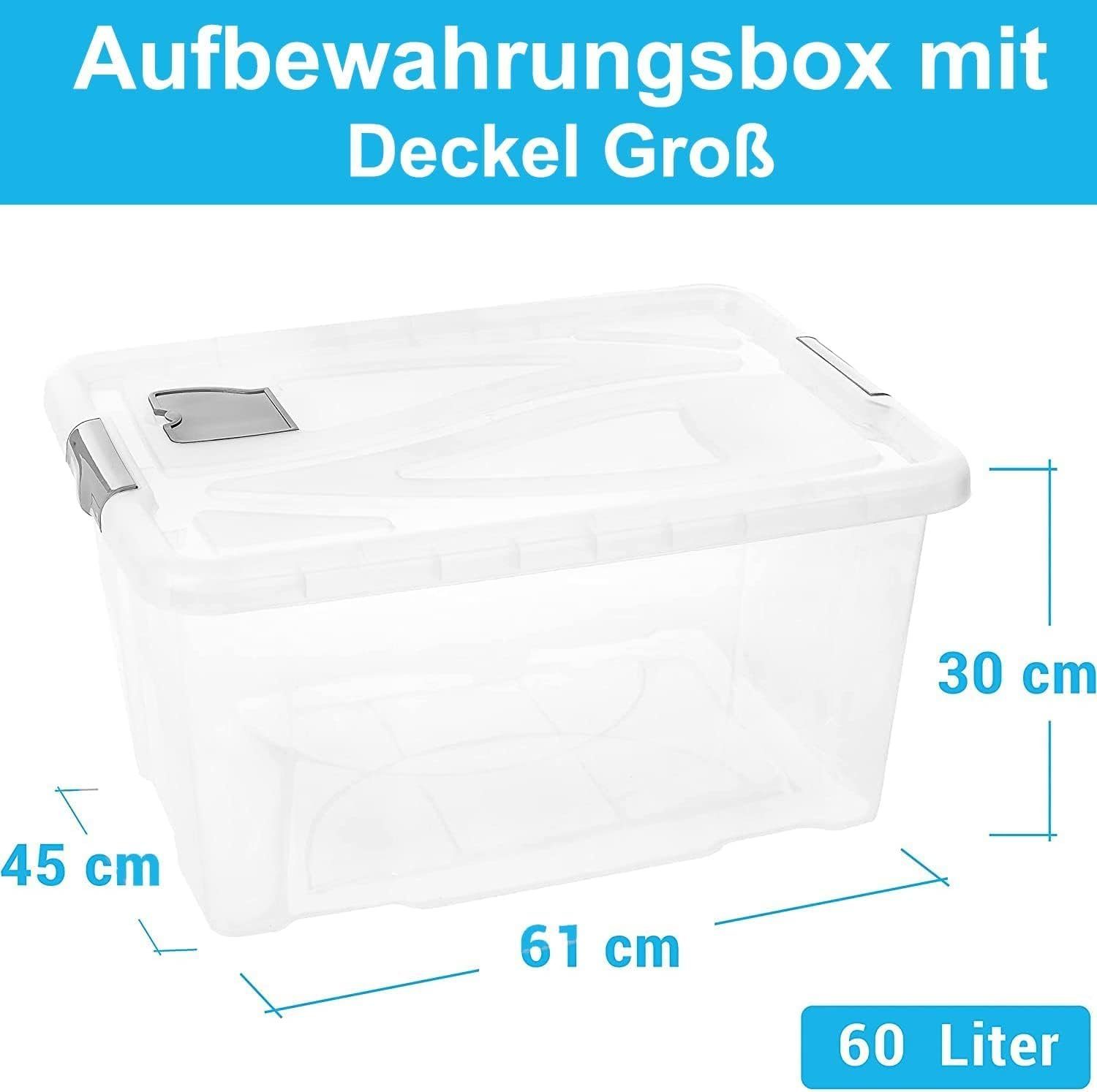 4x 60 L Aufbewahrungsbox mit Deckel groß stahlgrau - stapelbare robuste Box