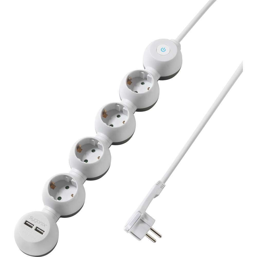 Sygonix Drehbare Steckdosentöpfe mit Steckdosenleiste, USB, USB-A 4-fach-Steckdosenleiste mit drehbare zwei mit Schalter