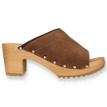 Cloque Bodajk Offener Damen Leder Clogs mit Absatz, Holzsohle Clog (1 Paar) Zum Schlupfen, Aus echtem Leder