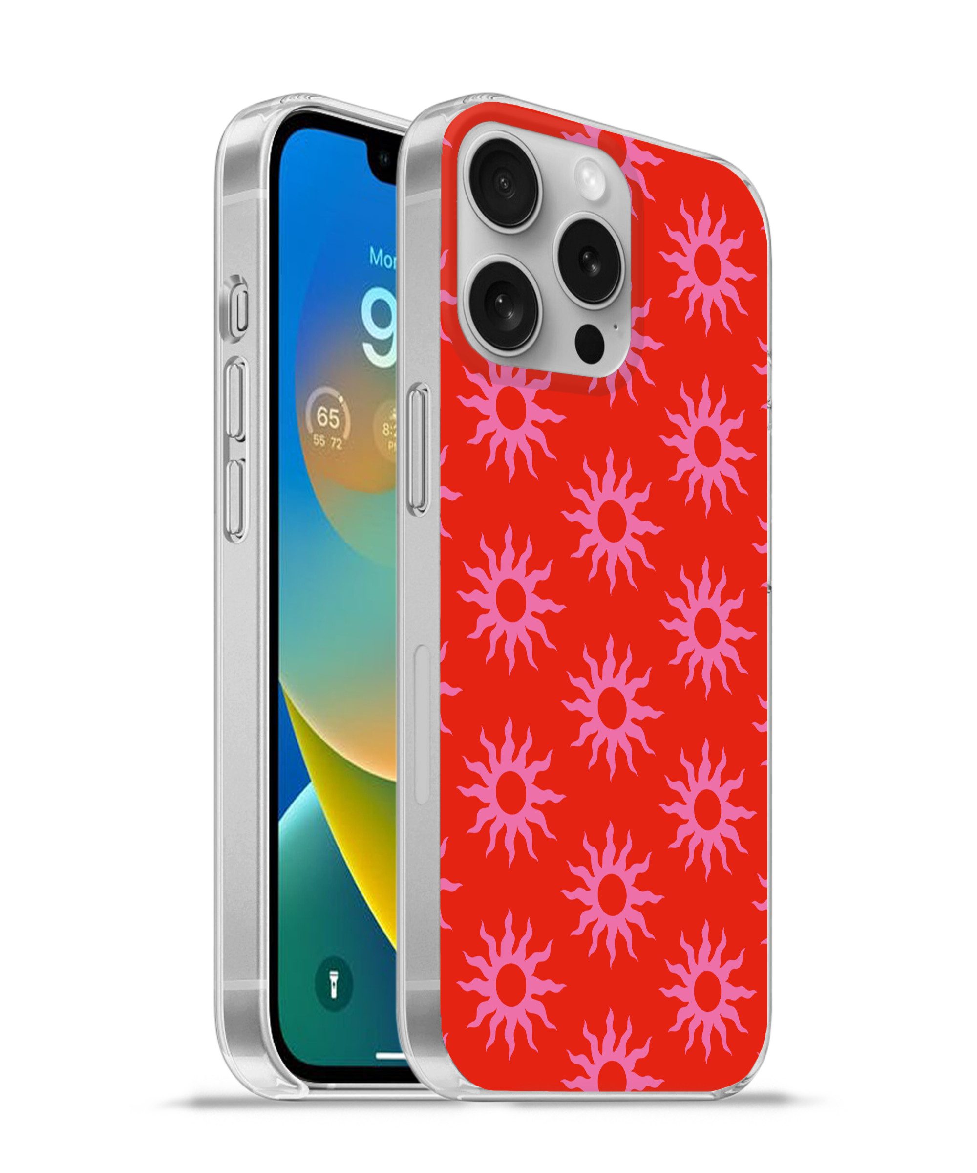 MuchoWow Handyhülle für Apple iPhone 16 Pro Sonnen - Rot - Rosa - Muster - Sommer, Smartphone-Bumper, Print, Handy Schutzhülle Dünn