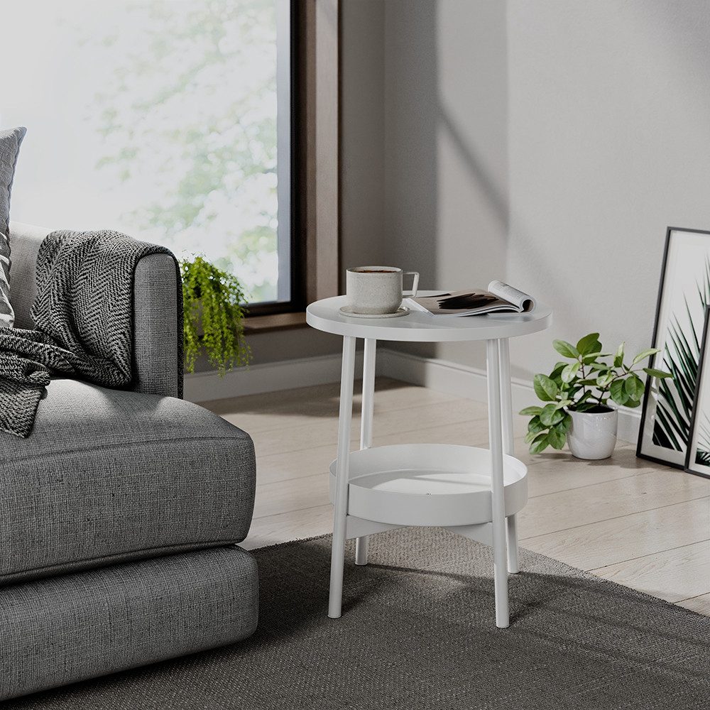 Vicco Couchtisch Riono, Weiß, 40 x 40 cm mit zusätzlicher Ablagefläche (1-S günstig online kaufen