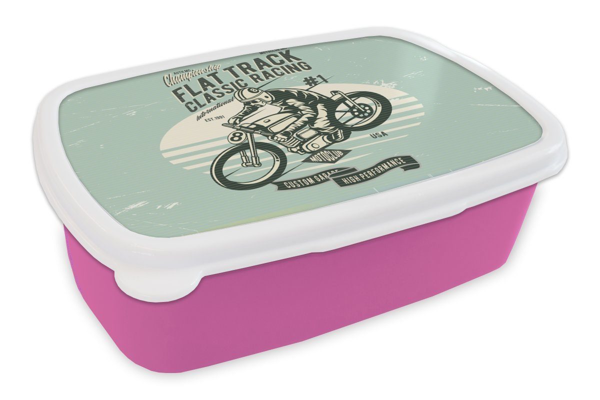 MuchoWow Lunchbox Motorrad - Retro - Zitat, Kunststoff, (2-tlg), Brotbox für Erwachsene, Brotdose Kinder, Snackbox, Mädchen, Kunststoff rosa