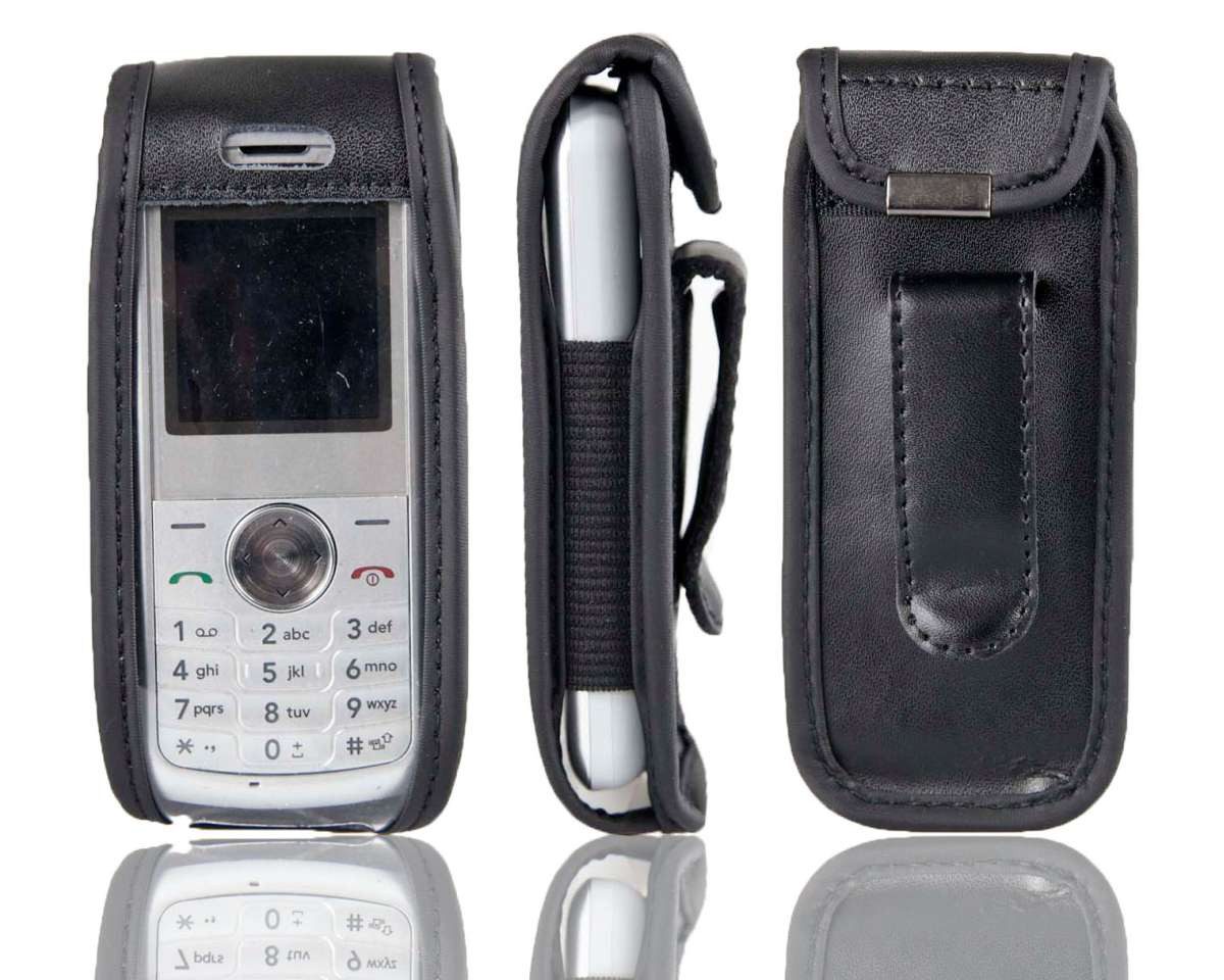 Handytasche Ledertasche für LG KP100, mit Gürtelclip schwarz, Echtleder