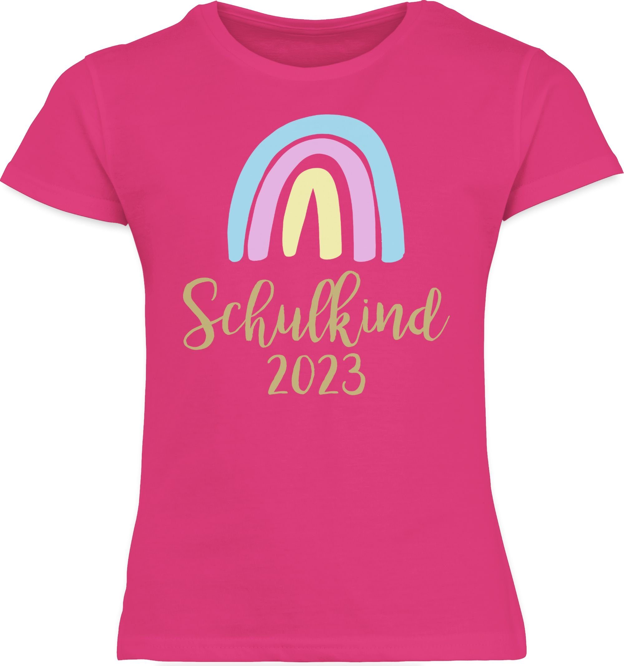 Shirtracer T-Shirt Schulkind 2023 Regenbogen Gold Mädchen Fuchsia 3 / Pastell Einschulung