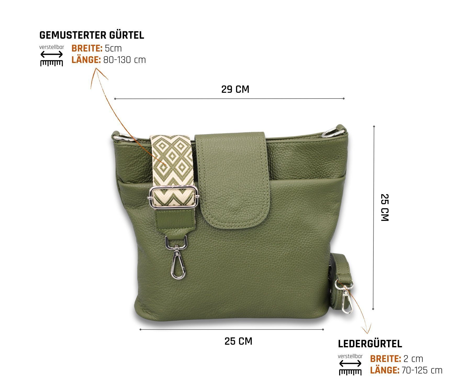 Adel Bags Schultertasche SARA Umhängetasche für Damen, Schultertasche aus Echtleder, 20 Farboptionen, Hergestellt in Italien, mit 2 Riemen