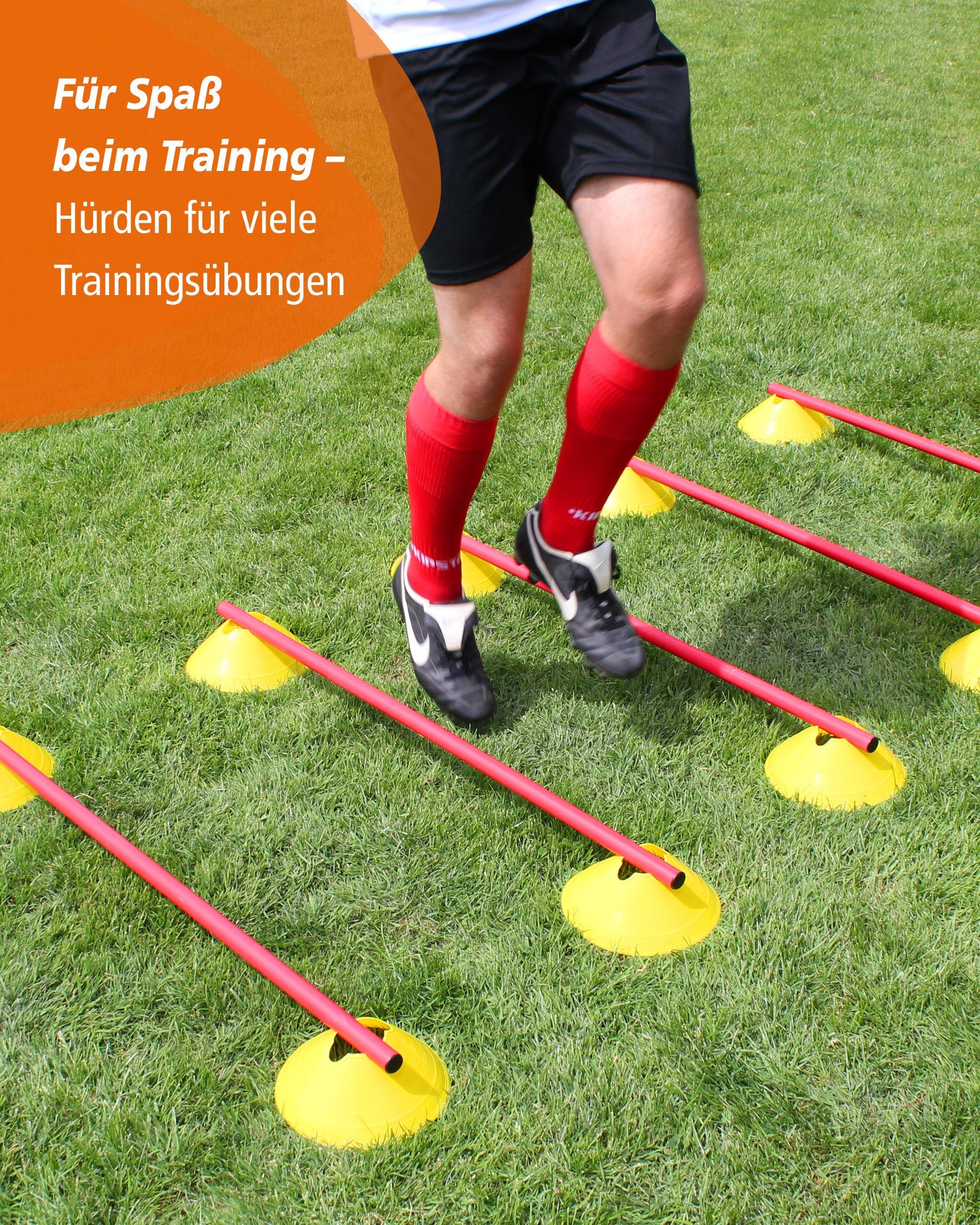 SPORTIKEL24 Agility-Hürde Cavaletti Mini-Hürden 5er Set mit Gelben Markiermulden Stange 100 cm, Kunststoff