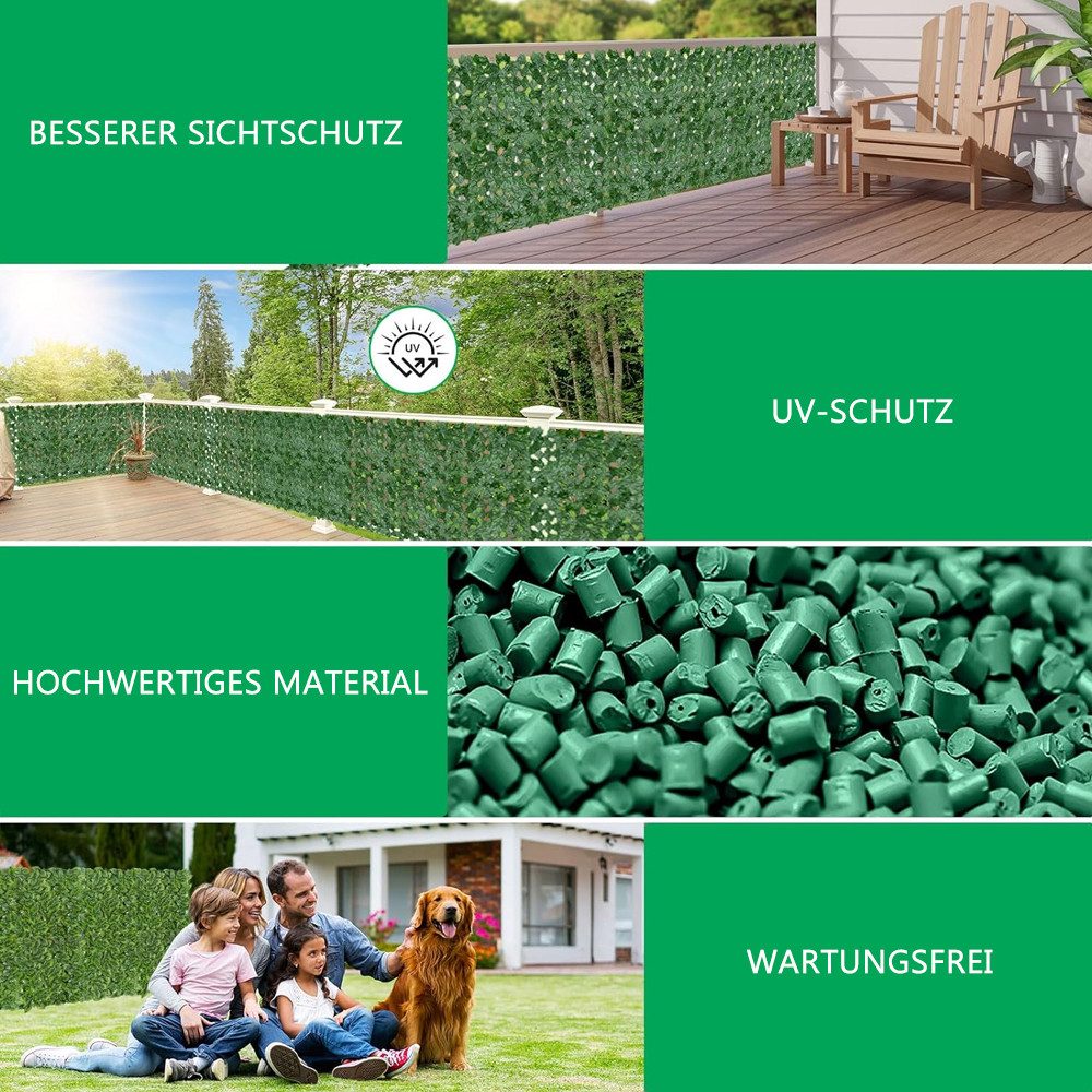TUWENA Kunsthecken-Sichtschutz Künstlicher Efeu Sichtschutzzaun, Sichtschutz-Panels für Pflanzen