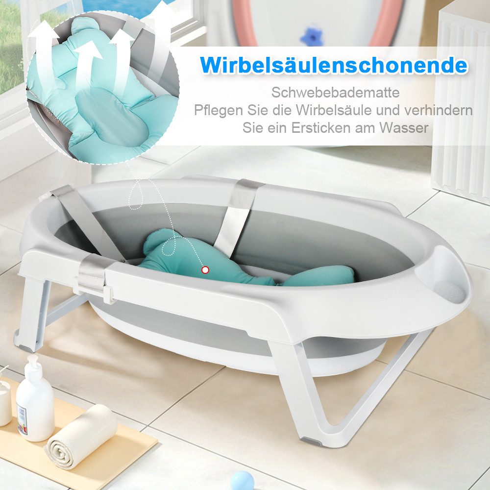 JEOBEST Babybadewanne Baby Badewanne mit Gestell, Baby Wanne mit Badematte, Faltbare, (Baby Pflegeset für Neugeborene), Babywanne, Sitz, Ständer, Abfluss