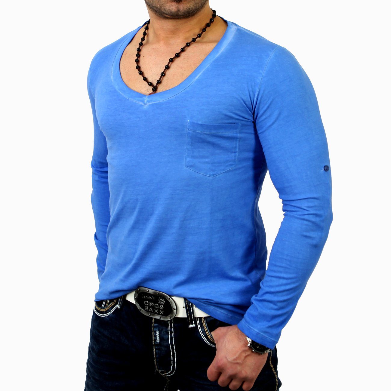 Reslad Langarmshirt Reslad Herren V-Neck Longshirt günstig online kaufen