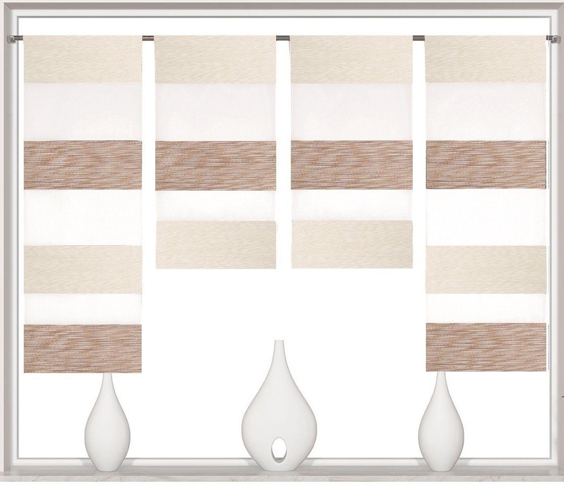 Scheibengardine 4-teiliges Mini-Flächenvorhang-Set in beige weiß 2291-13, Clever-Kauf-24, Stangendurchzug, halbtransparent, Scheibengardine, Stangendurchzug