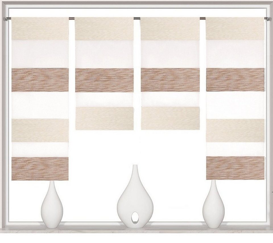 Scheibengardine 4-teiliges Mini-Flächenvorhang-Set in beige weiß 2291-13,  Clever-Kauf-24, Stangendurchzug, halbtransparent, Scheibengardine,  Stangendurchzug