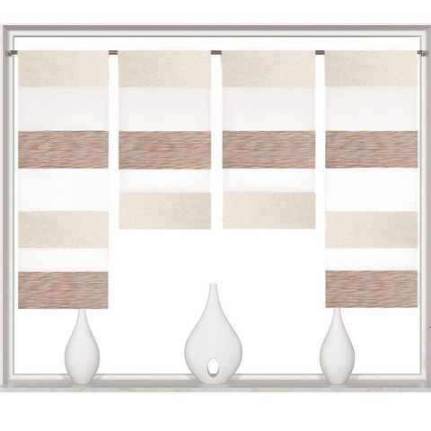 Scheibengardine 4-teiliges Mini-Flächenvorhang-Set in beige weiß 2291-13, Clever-Kauf-24, Stangendurchzug, halbtransparent, Scheibengardine, Stangendurchzug