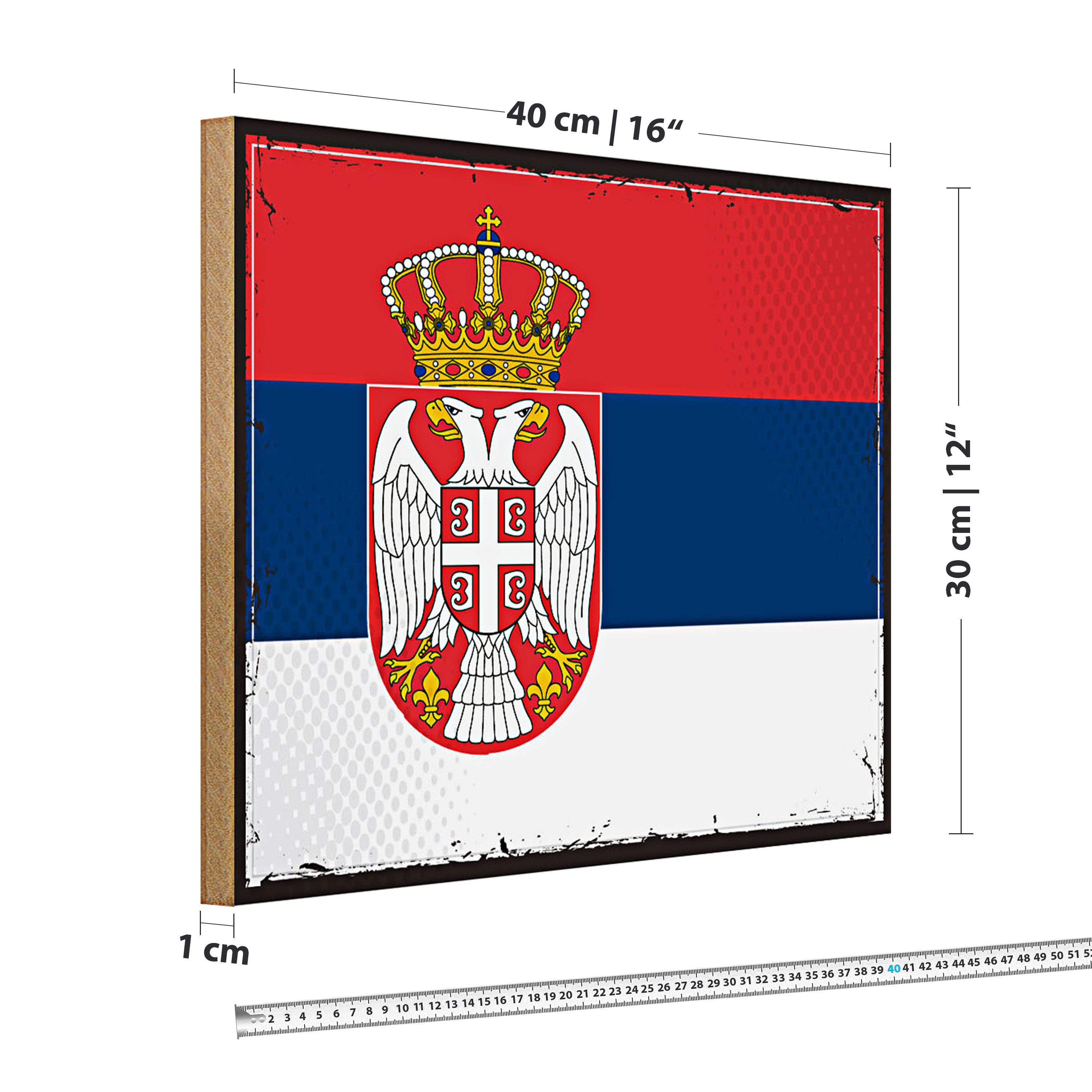 Roomando Holzbild Flagge Serbien 40x30cm Retro Flag of Serbia