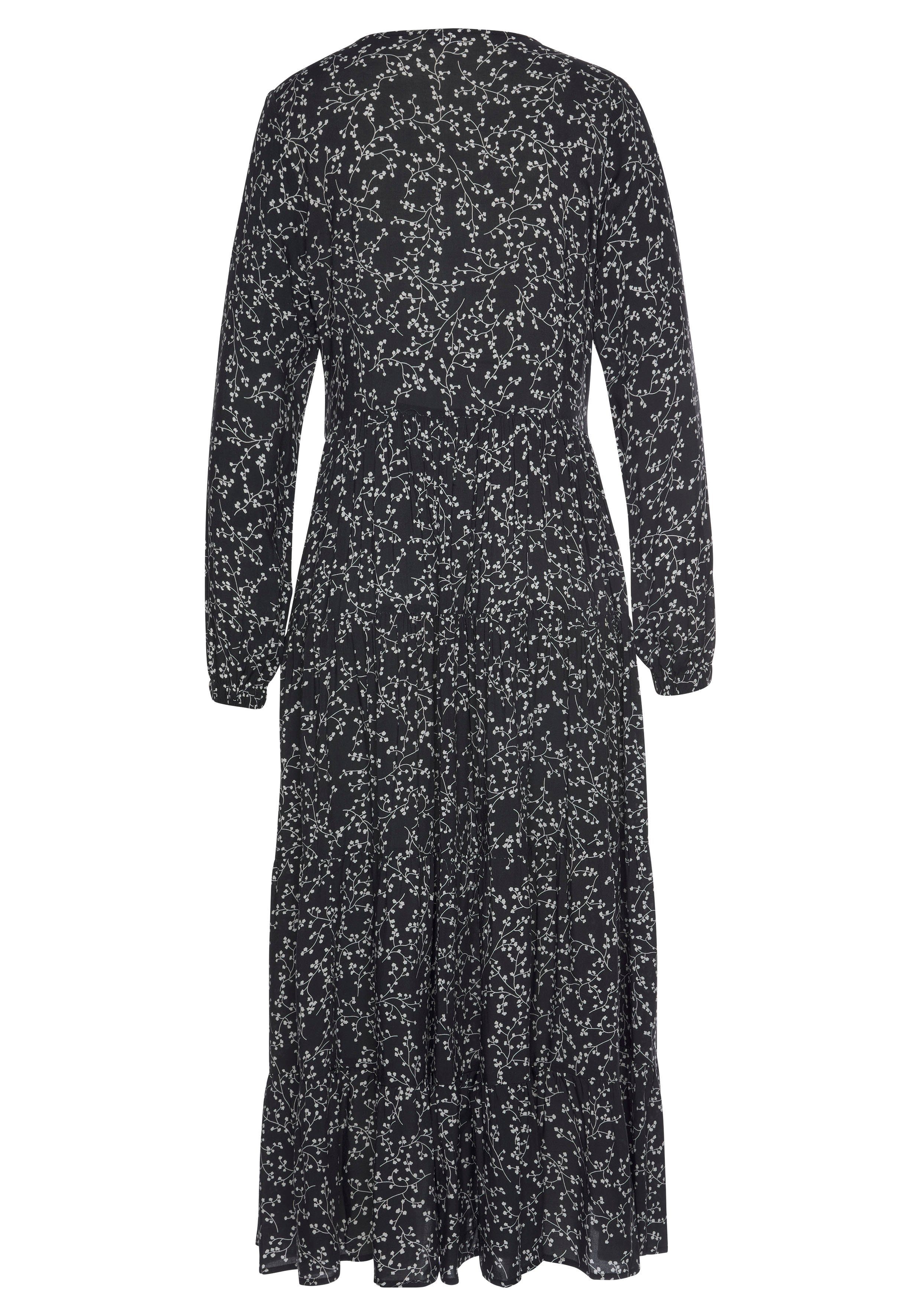 LASCANA Maxikleid mit Blumenprint und Volants aus gewebter Viskose, locker bequemer Look Langärmliges Webkleid, Sommerkleid, Kaftankleid mit weitem Rockteil – Bild 4 von 5