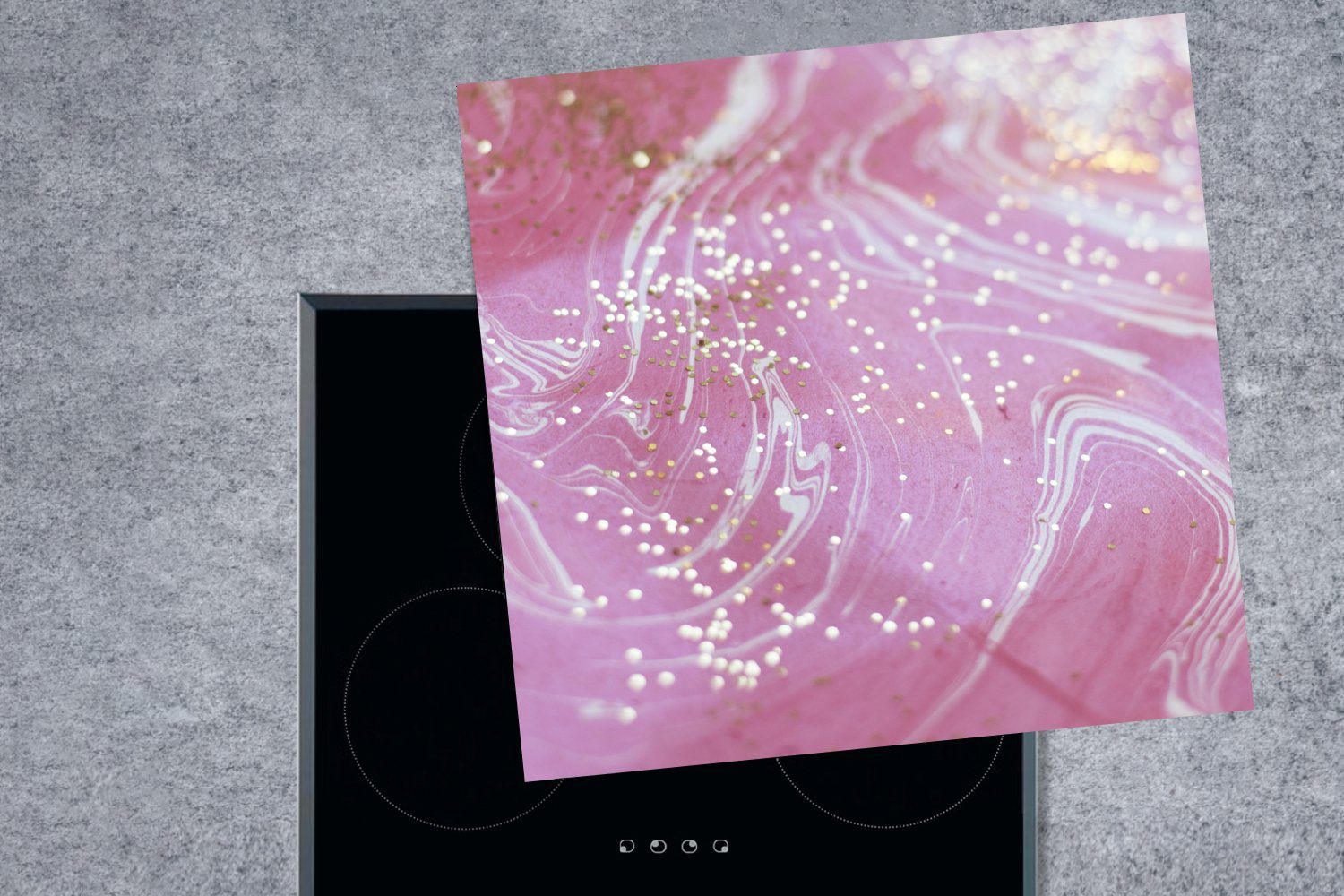 MuchoWow Herdblende-/Abdeckplatte Gold - tlg), Arbeitsplatte küche Rosa, cm, - 78x78 (1 - Vinyl, Weiß Ceranfeldabdeckung, für Marmor