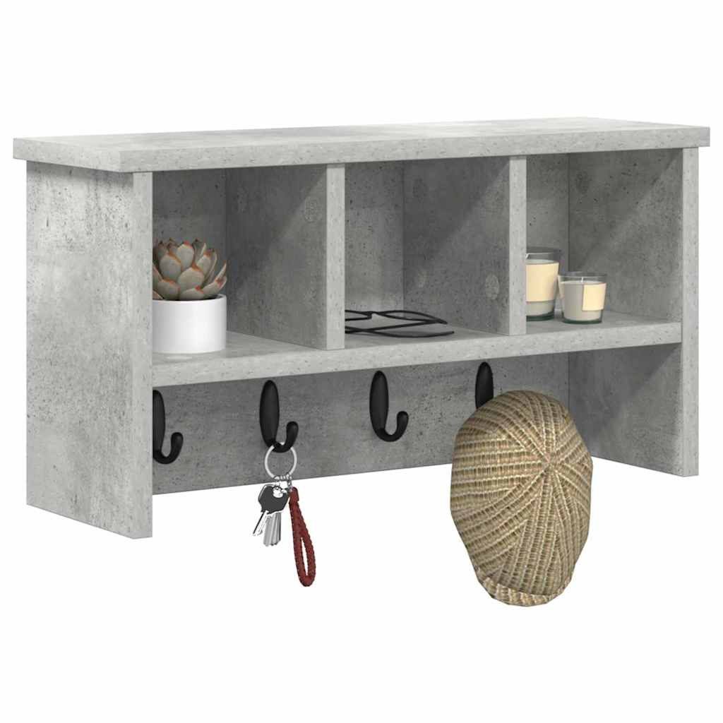 furnicato Garderobenständer Wandgarderobe mit 3 Regalen 50 x 16 x 26 cm Beton Grau, Garderobenständer mit 3 Regalen und Haken für deinen Flurbereich