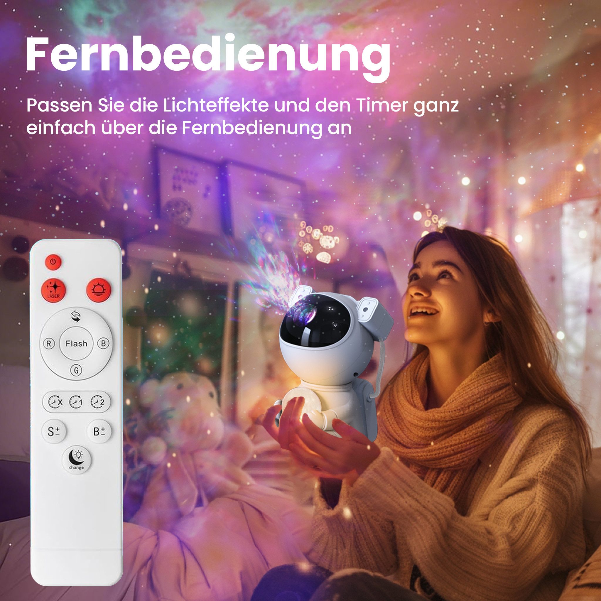 ANYSUN LED Nachtlicht LED Sternenhimmel, Galaxy Projektor Lampe,360°drehbar, Nebula, LED fest integriert, Astronaut Projektor Galaxy Nachtlicht mit Nebula, Time – Bild 5 von 5