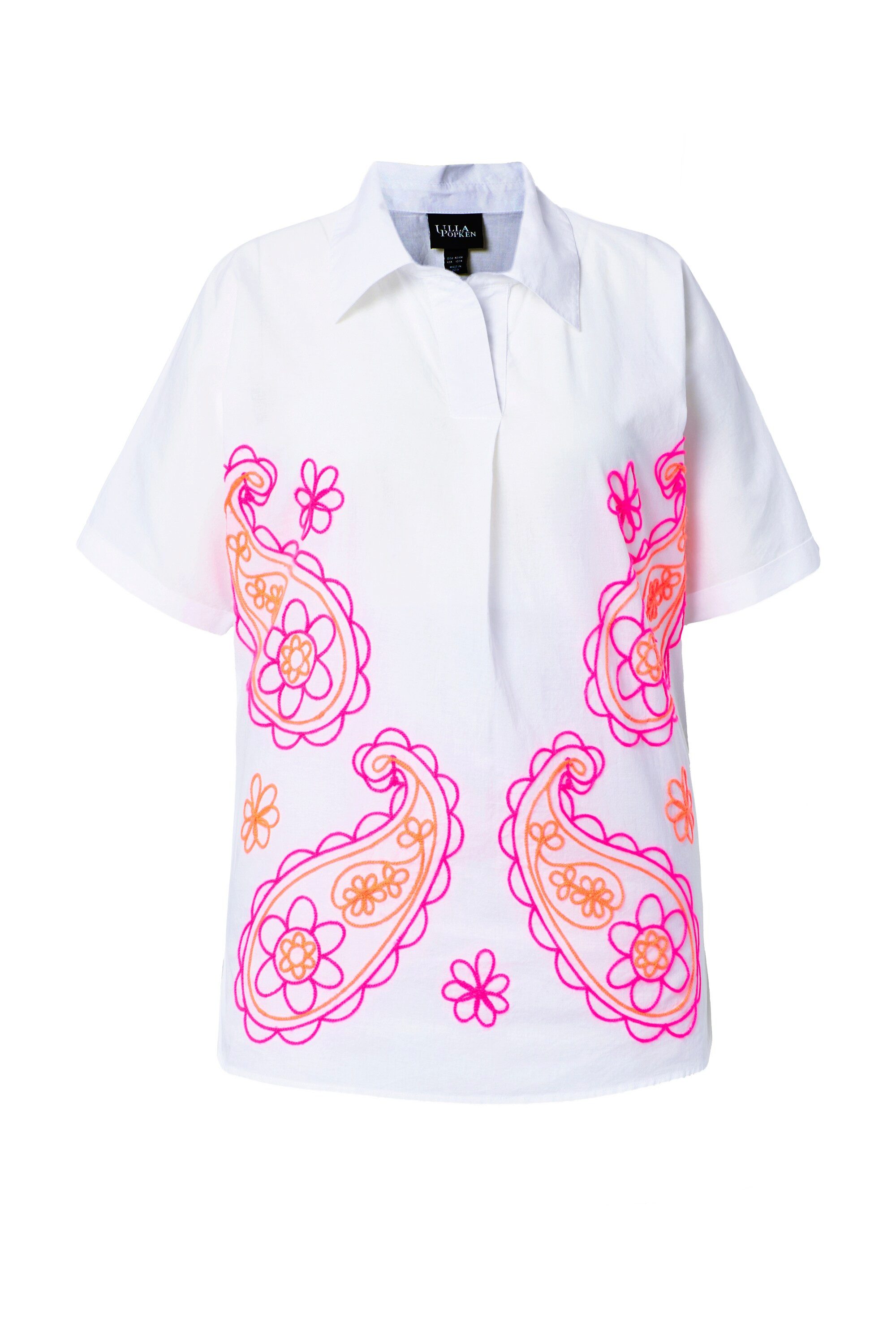 Ulla Popken Longbluse Bluse Paisley-Stickerei Oversized V-Ausschnitt