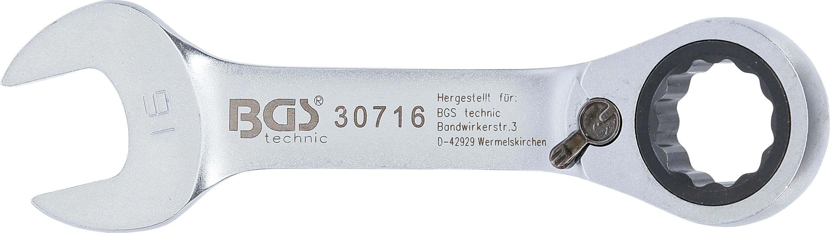 BGS technic mm SW Ratschenring-Maulschlüssel, kurz, umschaltbar, 16 Stecknuss