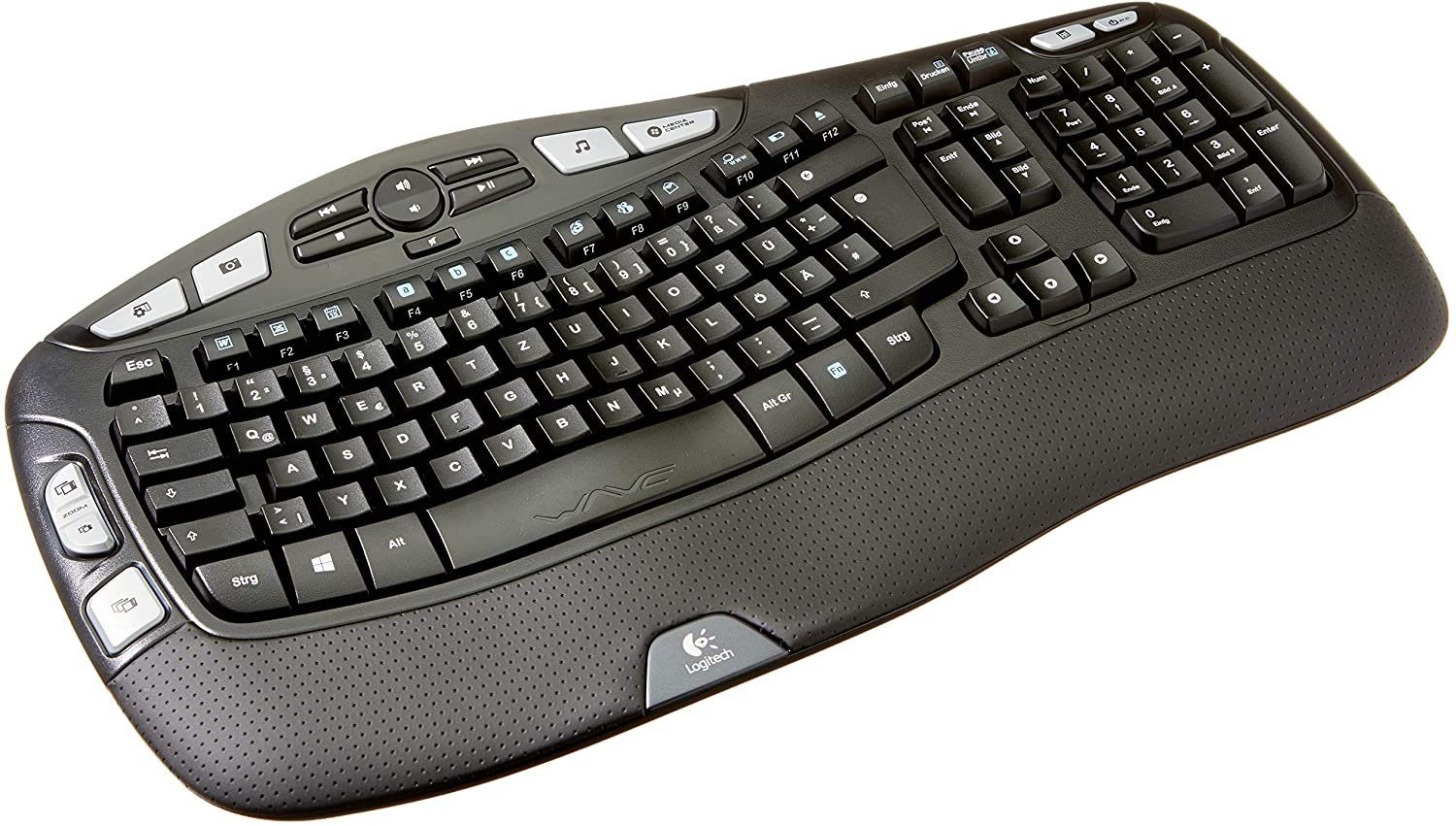 Logitech K350 Ergonomische Kabellose Tastatur, 2.4 GHz Verbindung via USB-Empfänger, 17 ...