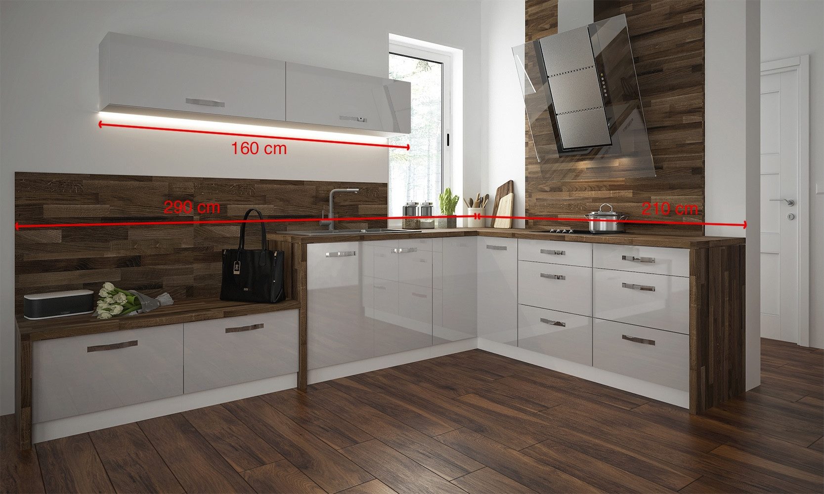 Feldmann-Wohnen Winkelküche Essen, (Essen), 290cm weiß/weiß Hochglanz L-Form 7-teilig