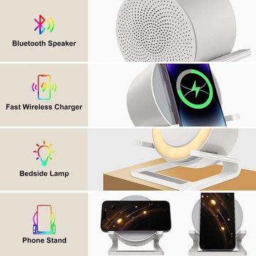 BlingBin Nachttischlampe RGB Nachttischlampe Touch mit Handy Ladegerät & Bluetooth Lautsprecher, 15W Kabellose Ladefunktion, Wecker, Nachtlicht, ohne Leuchtmittel, RGB, RGB Intelligente LED-Tischlampe Bluetooth 5.0 Lautsprecher