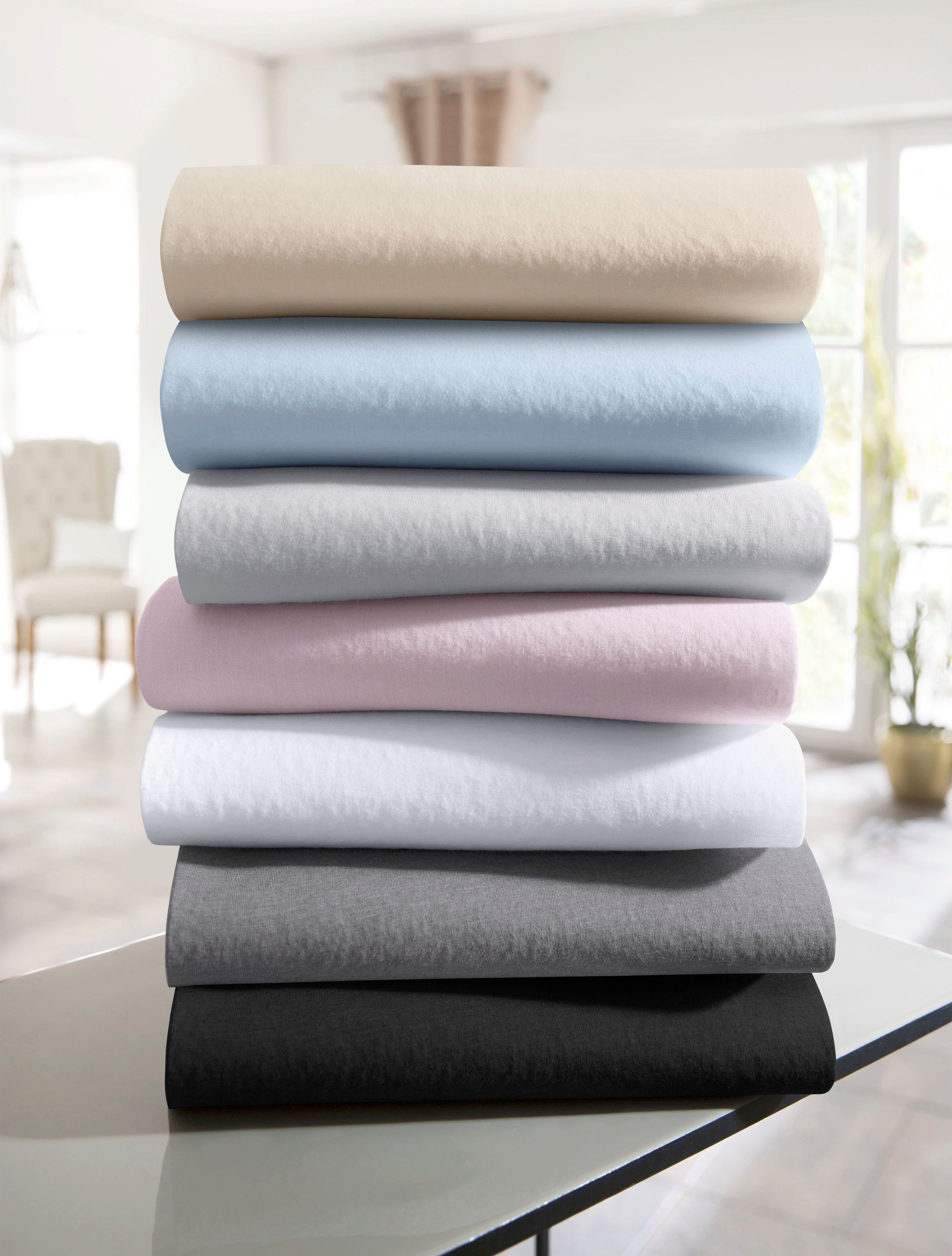 andas Spannbettlaken Greta in Gr. 90x200, 140x200 oder 180x200 cm, Jersey, Gummizug: rundum, (1 Stück), Premium Bettlaken aus Baumwolle, für Matratzen bis 23 cm Höhe