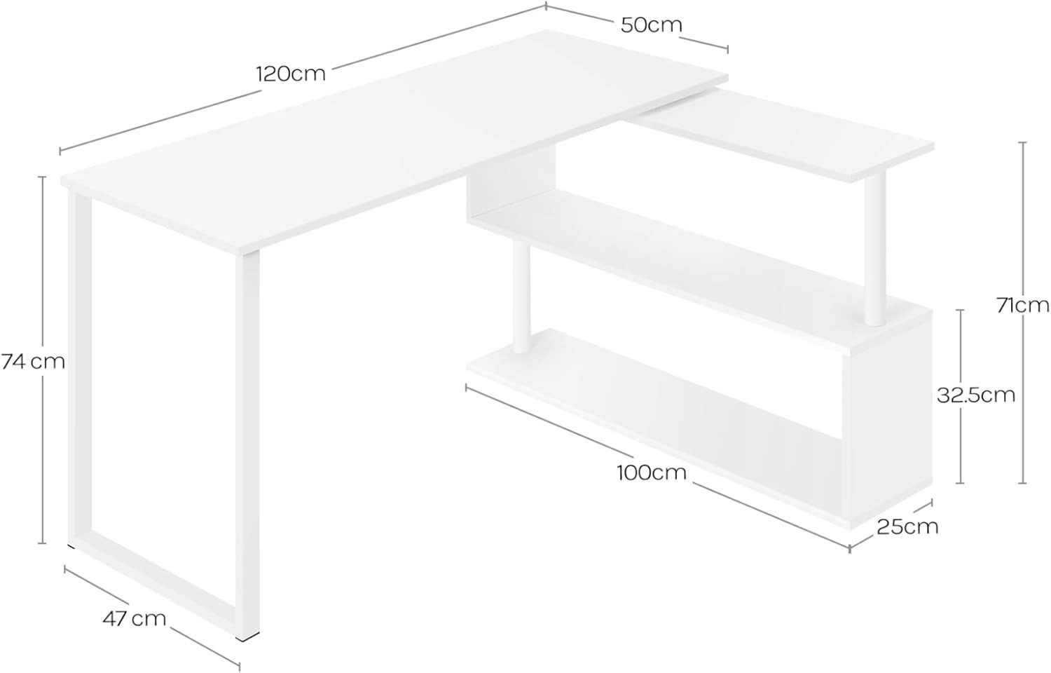 Woltu Schreibtisch (1-St), Bürotisch mit Ablagen, 120x100x74cm(BxTxH), MDF
