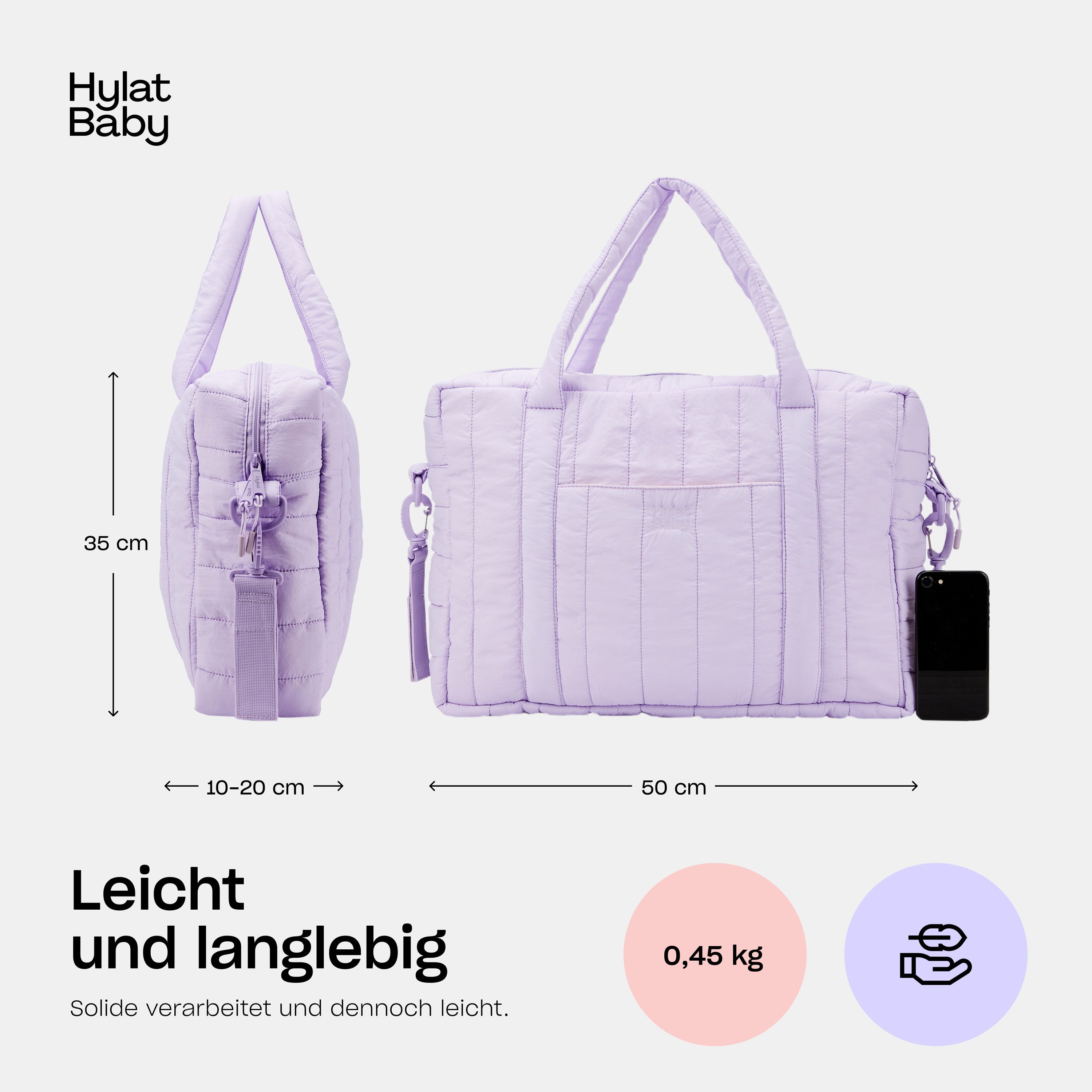 Hylat Baby Wickeltasche Wickeltasche - gesteppte Tasche für Windeln und Kindersachen - Violett (1-tlg), Gesteppte Tasche für Windeln und Kindersachen - Violett