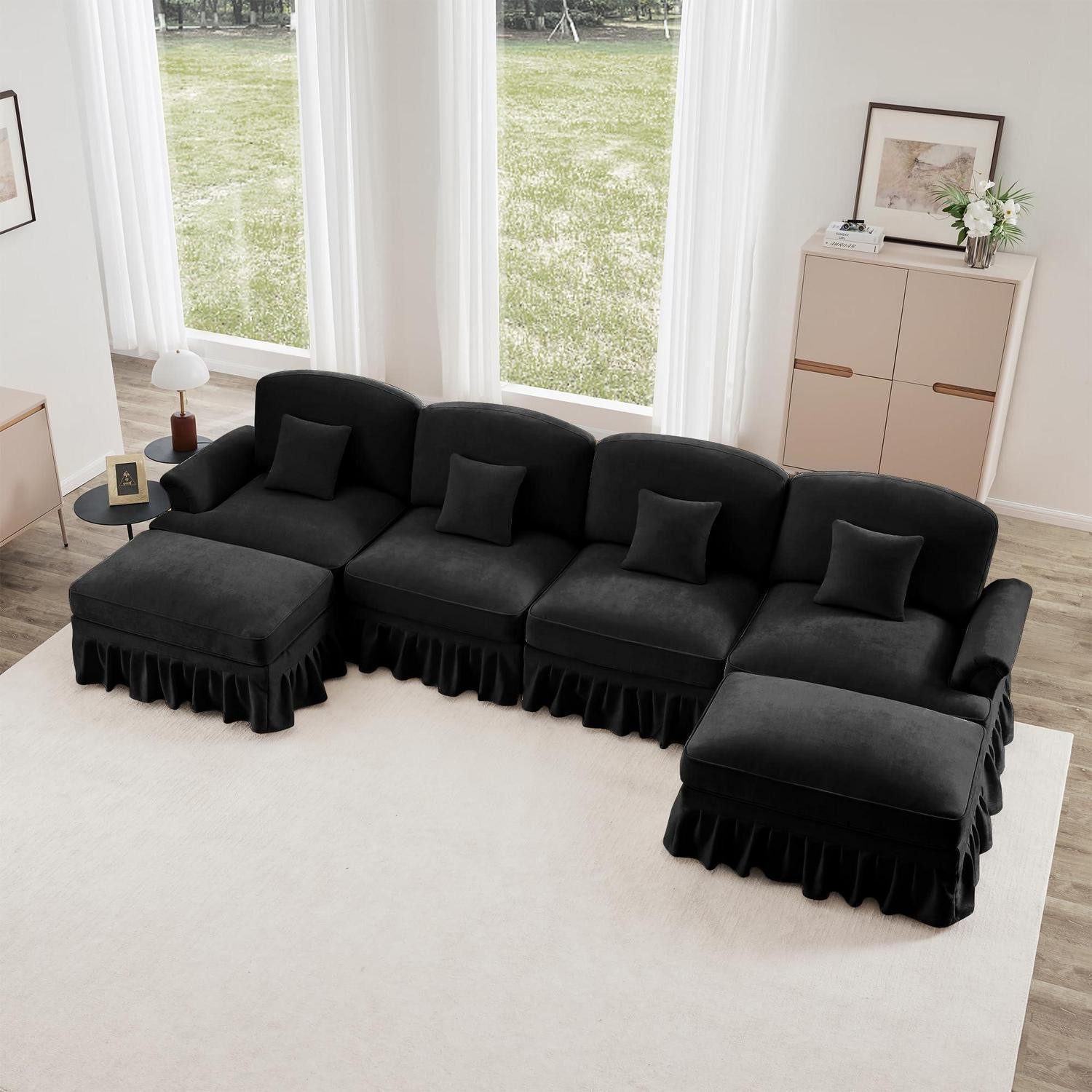 LuxusKollektion Ecksofa Sofa U förmiges 4 Sitzer Flared Schwarz U-(U-förmiges 4 Sitzer Sofa)
