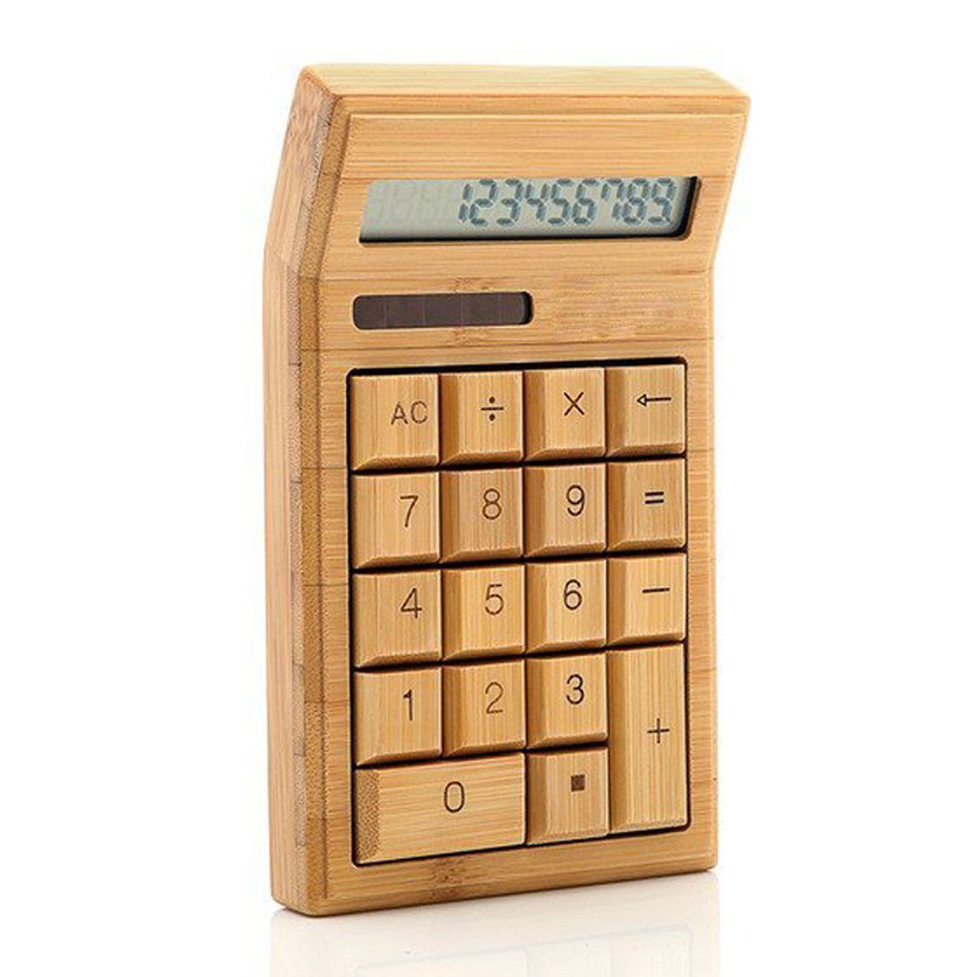 Bolwins Taschenrechner Q87C Solar Taschenrechner Recher Bürorechner Tischrechner Bambus Holz, Gehäuse aus Bambus, Solarbetrieb
