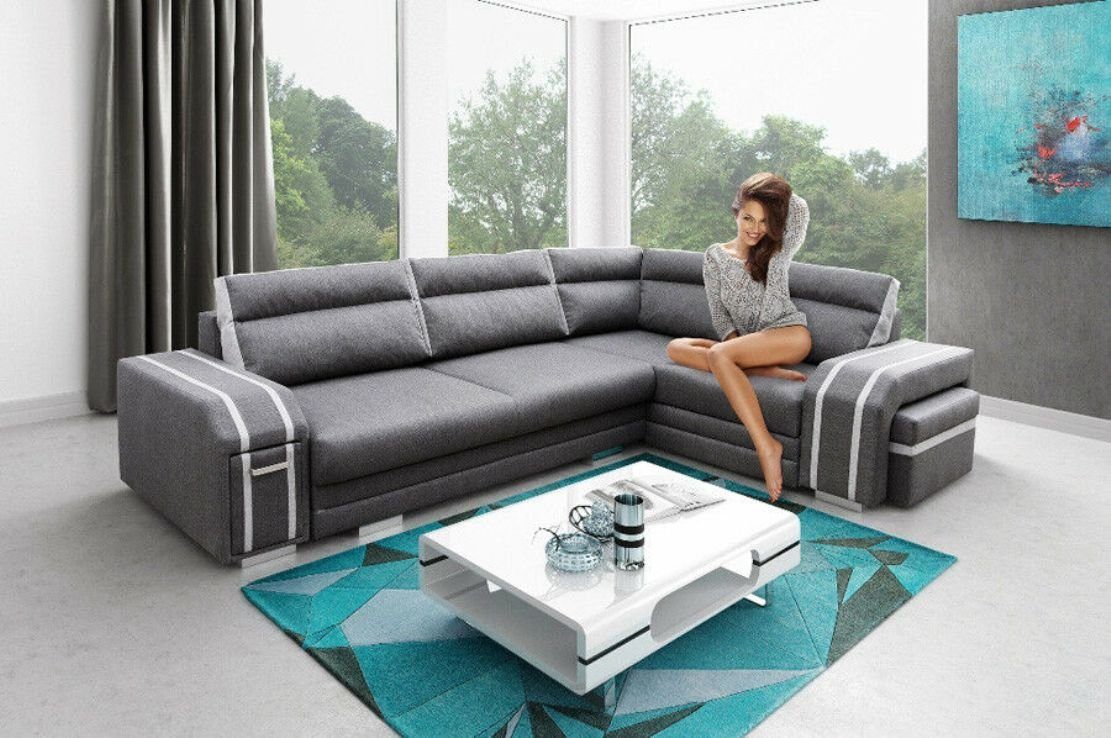 JVmoebel Ecksofa Sofa Schlafsofa Designer Sofa mit Bettfunktion - Bettkasten Ecksofa, Mit Bettfunktion Grau/Weiß