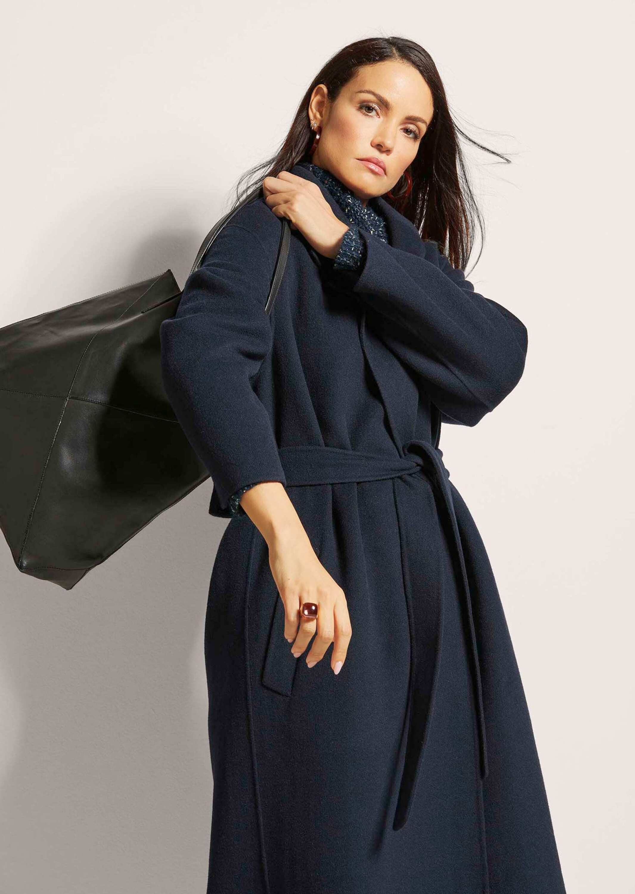 MADELEINE Kurzmantel Moderner Wintermantel mit Reverskragen Double-Face-Mantel mit eingearbeiteten Taschen, Bindeband und Langarm