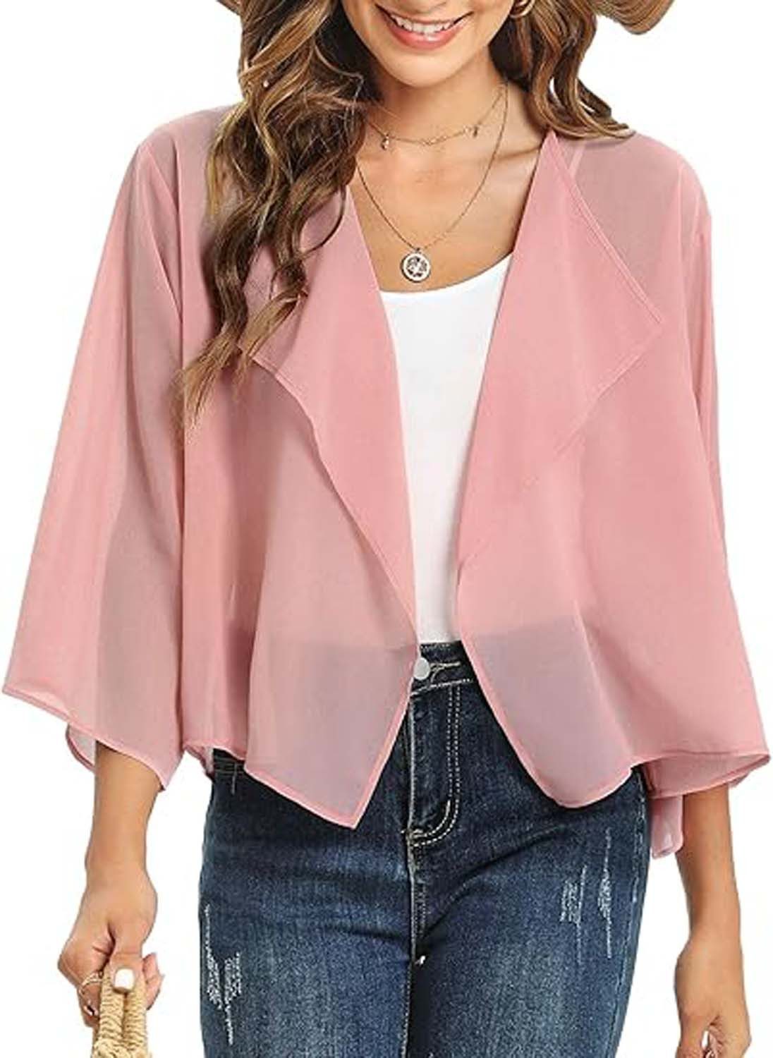 Oemmn Bolero Damen Chiffon Elegant Bolerojacke Leicht Luftig Jäckchen 3/4