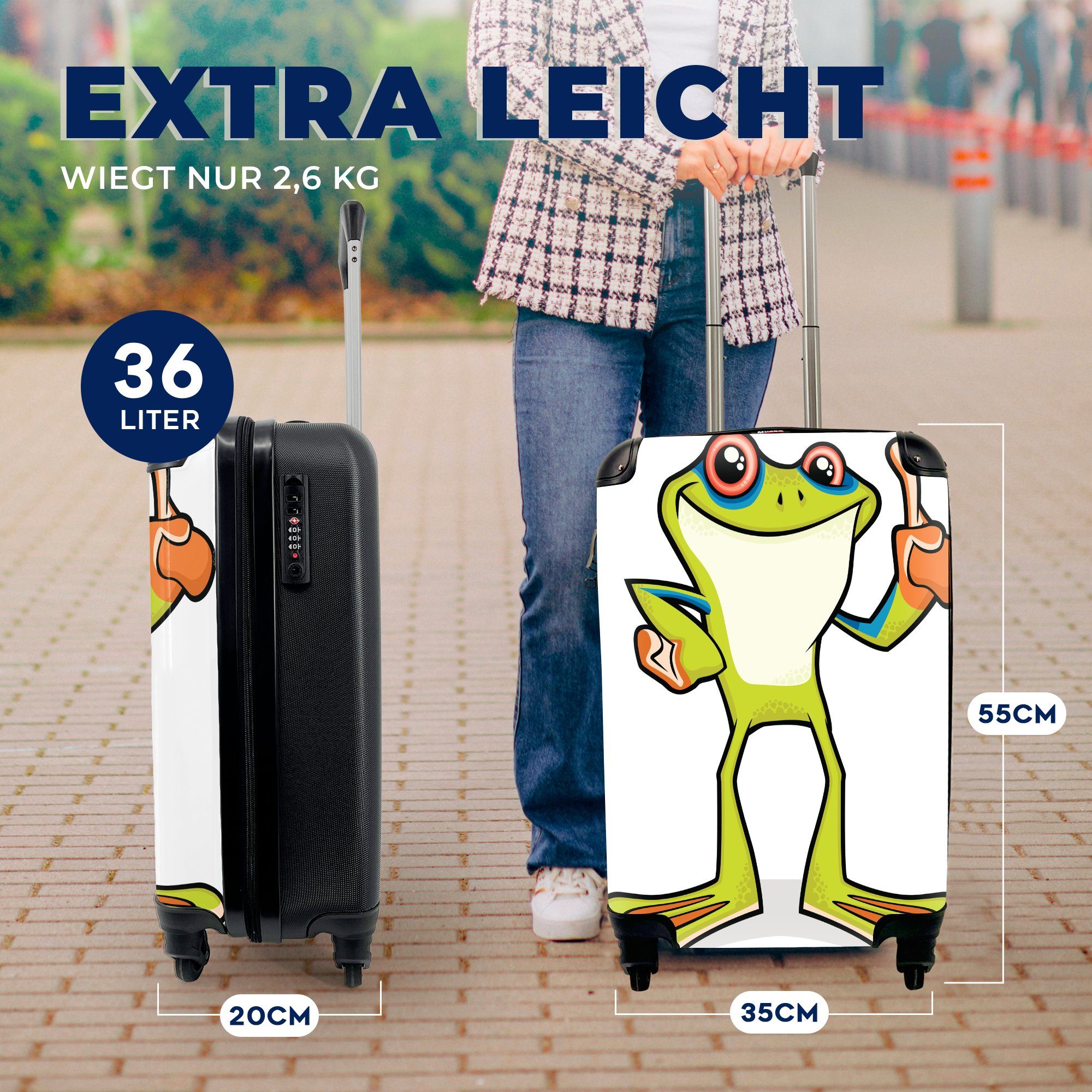 MuchoWow Handgepäckkoffer Frosch Reisetasche Handgepäck - 4 Weiß Reisekoffer Rollen, Trolley, Lustig, Ferien, für rollen, mit 