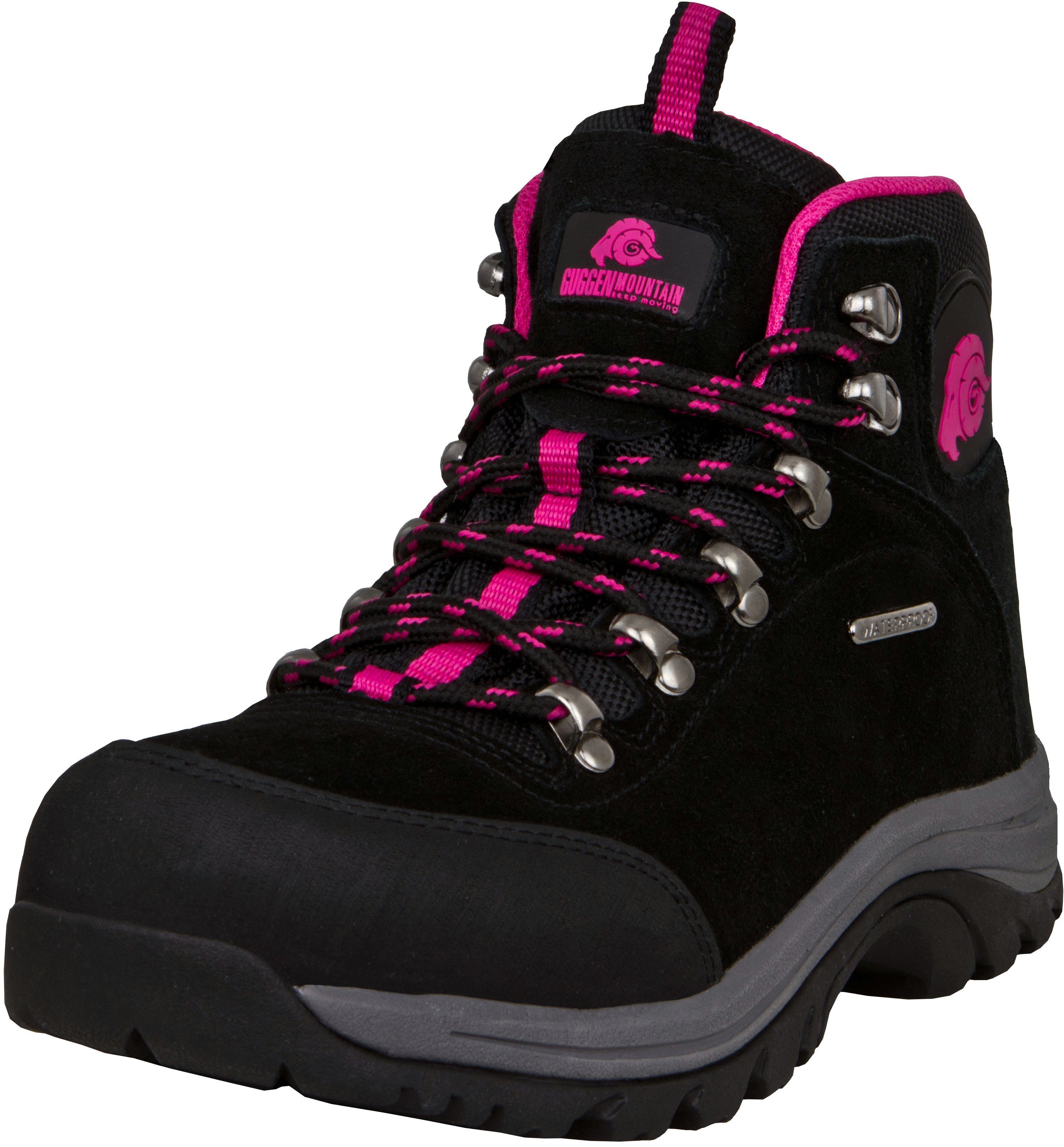 GUGGEN Mountain Damen Wanderschuh Bergschuh M014 Trekkingschuh Outdoor Wanderstiefel Wanderschuh Wandern, Trekking, Outdoor, Wasserdicht, Strapazierfähig, Leder, Wildleder Pink