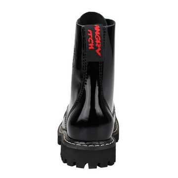 ANGRY ITCH Angry Itch 08-Loch Lackleder Stiefel Schwarz Größe 42 Schnürstiefel aus echtem Leder, mit Stahlkappe
