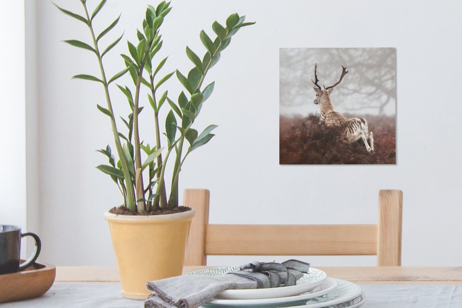 - St), Nebel Hirsche OneMillionCanvasses® - (1 Leinwand für Schlafzimmer Bilder Pflanzen, Leinwandbild Wohnzimmer