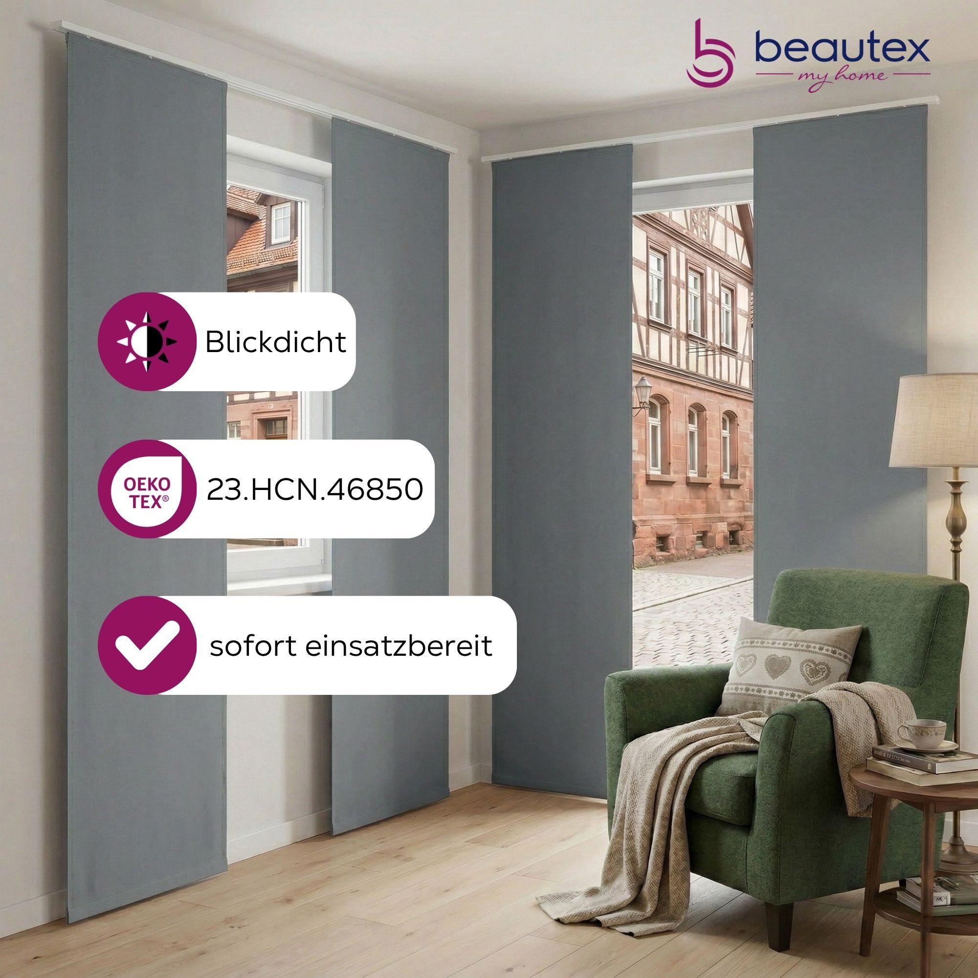 Beautex Verdunkelungsvorhang Blackout Schiebegardine blickdicht Maße 60x245 cm (1 St), blickdicht, verdunkelnd und lichtundurchlässig, inkl. Zubehör – Bild 2 von 5