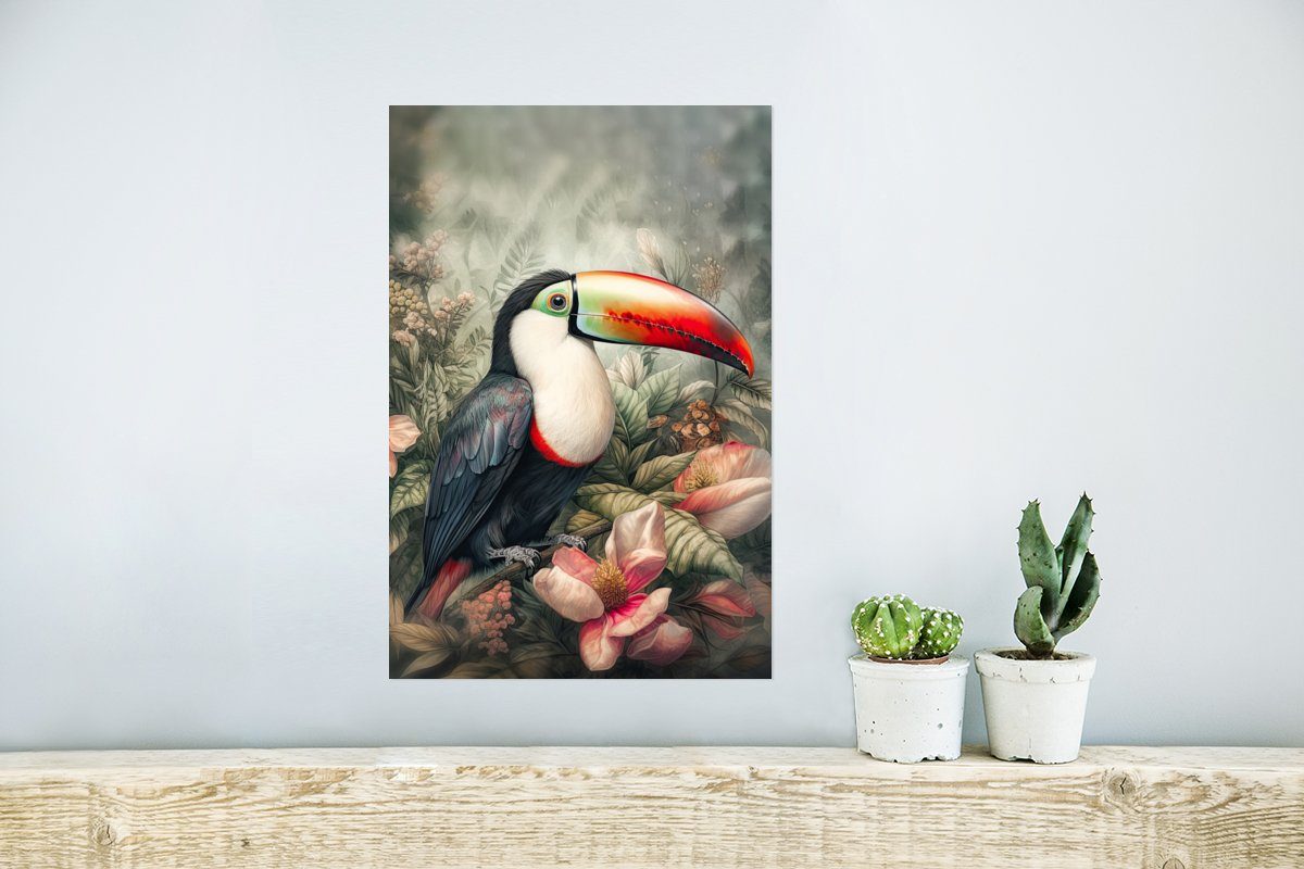 Tukan Rahmen - (1 Tropisch, - - für Wandbild, St), - Ohne Wohnzimmer, Poster, MuchoWow Blumen Vögel Wandposter Pflanzen Poster