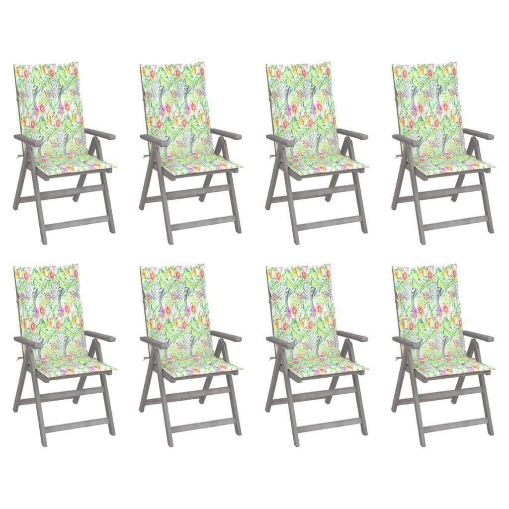 furnicato Gartenstuhl Verstellbare Gartenstühle mit Auflagen 8 Stk. Grau Akazienholz | Stühle