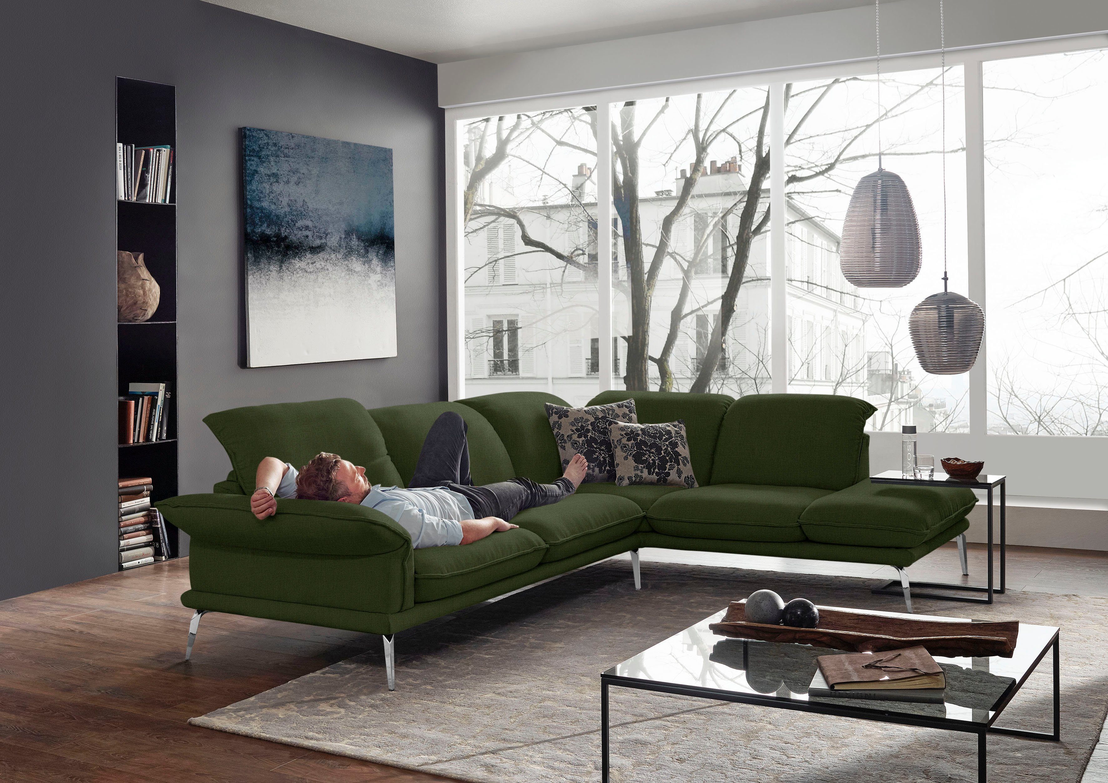 sherry, W.SCHILLIG Metallfüße, Ecksofa Chrom glänzend, Kopfstützenverstellung, mit Breite 302 cm