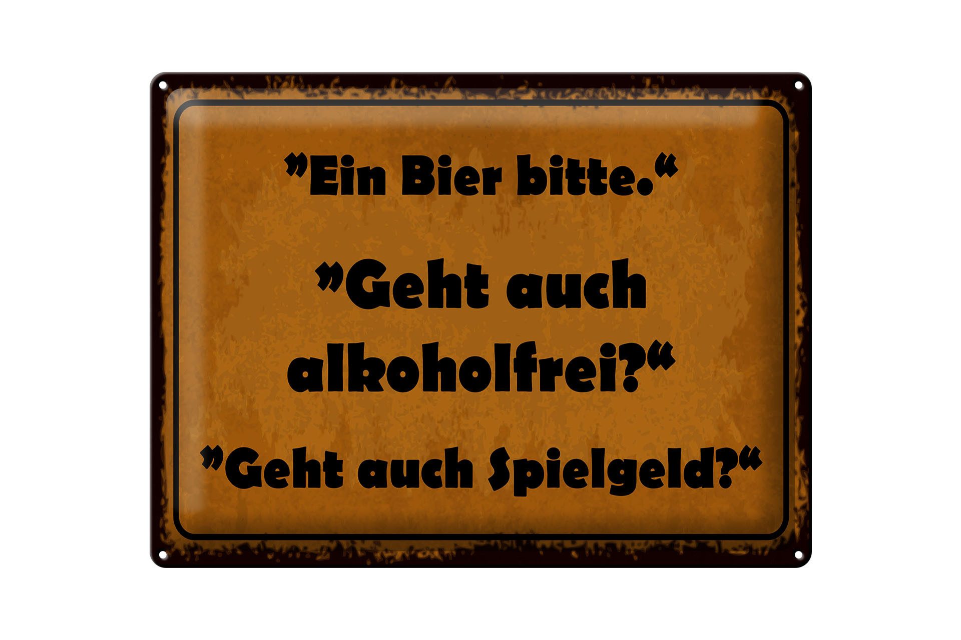 Femer GmbH Metallschild Spruch 30x40 cm Ein Bier bitte. Geht auch alkoholfrei, (1 St), gewölbte Oberfläche, abgerundete Ecken, umgeschlagene Kanten