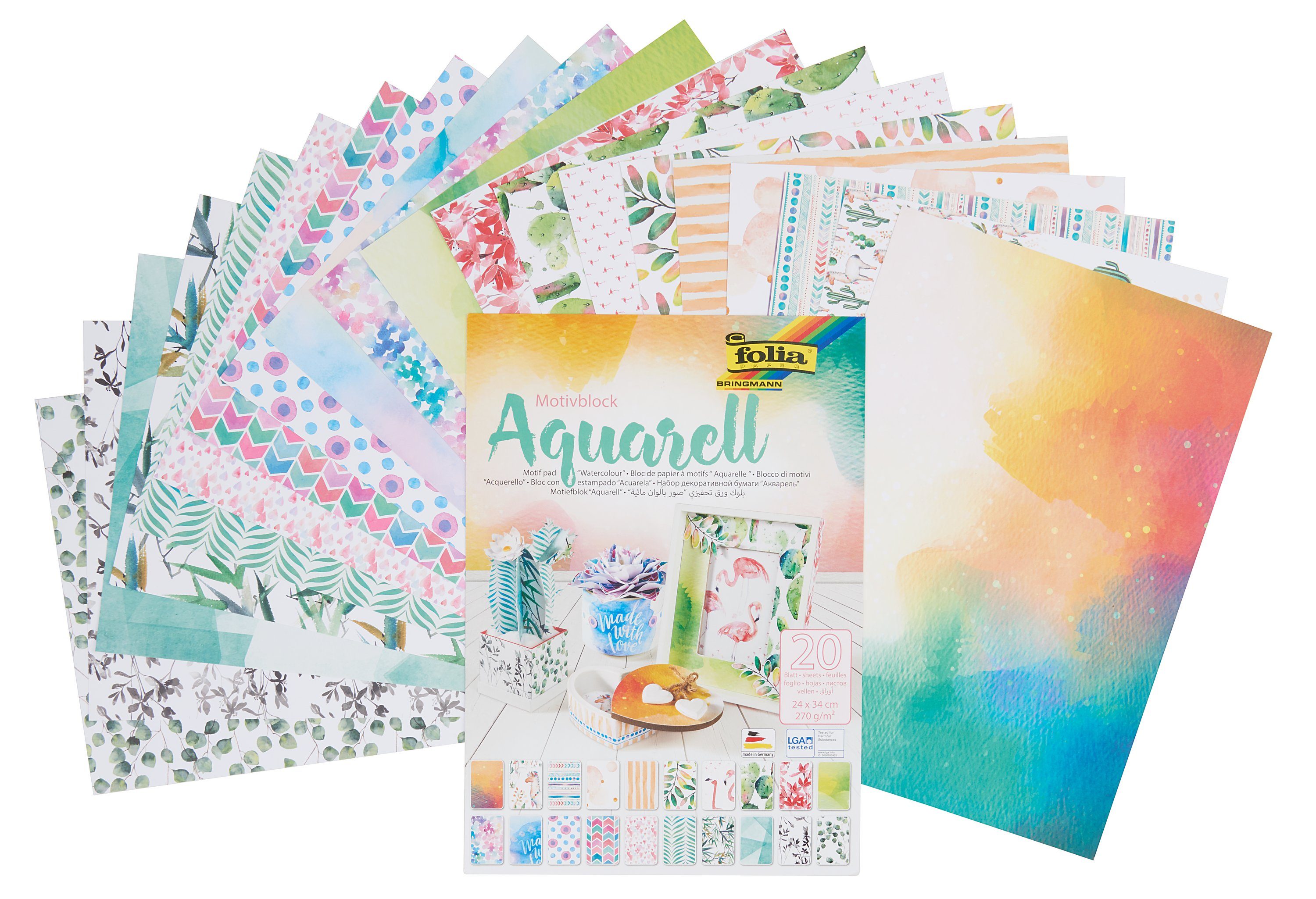 Folia Motivpapier Aquarell, 20 Blatt