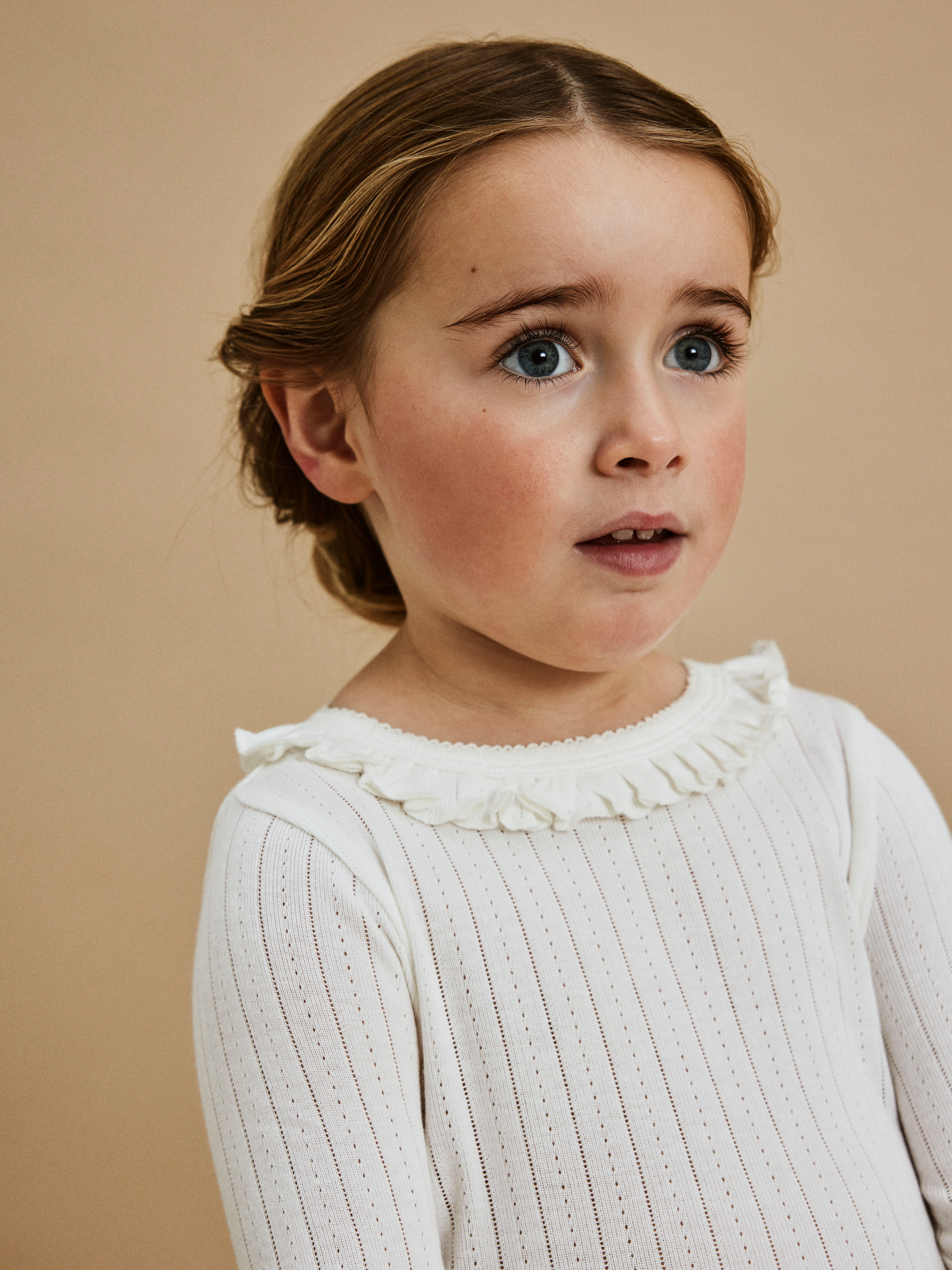 Lil' Atelier Langarmshirt NMFRACHEL NIS LS SLIM TOP LIL NOOS Baumwollmischung, Rüschen